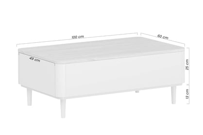 Konferenční stolek Amilio 100 cm s šuplíky na nožkách - kašmír / olejovaný dub Konferenční stolek Amilio 100 cm v barvě kašmír se dvěma zásuvkami a dubovou deskou
