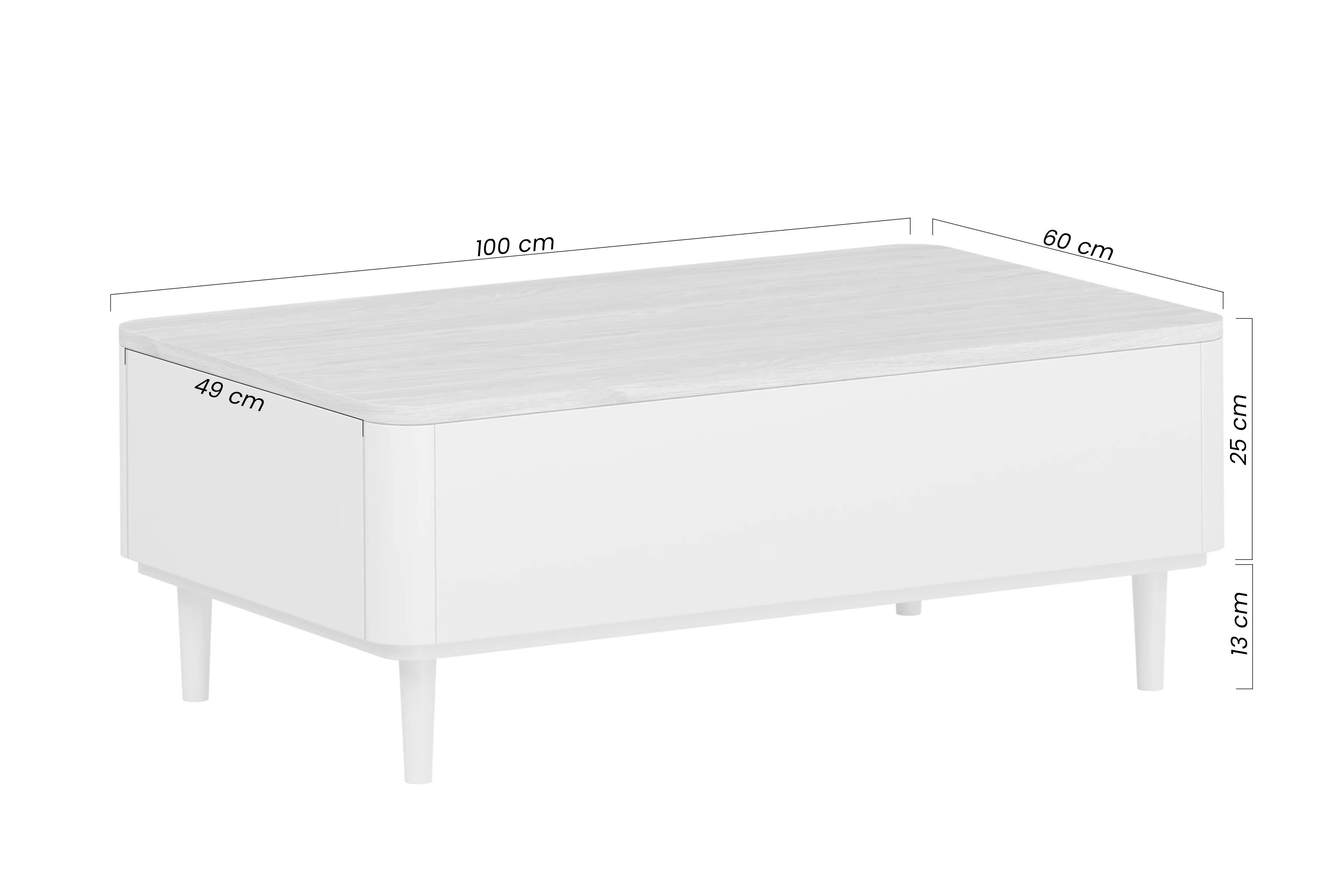 Konferenční stolek Amilio 100 cm s šuplíky na nožkách - kašmír / olejovaný dub Konferenční stolek Amilio 100 cm v barvě kašmír se dvěma zásuvkami a dubovou deskou