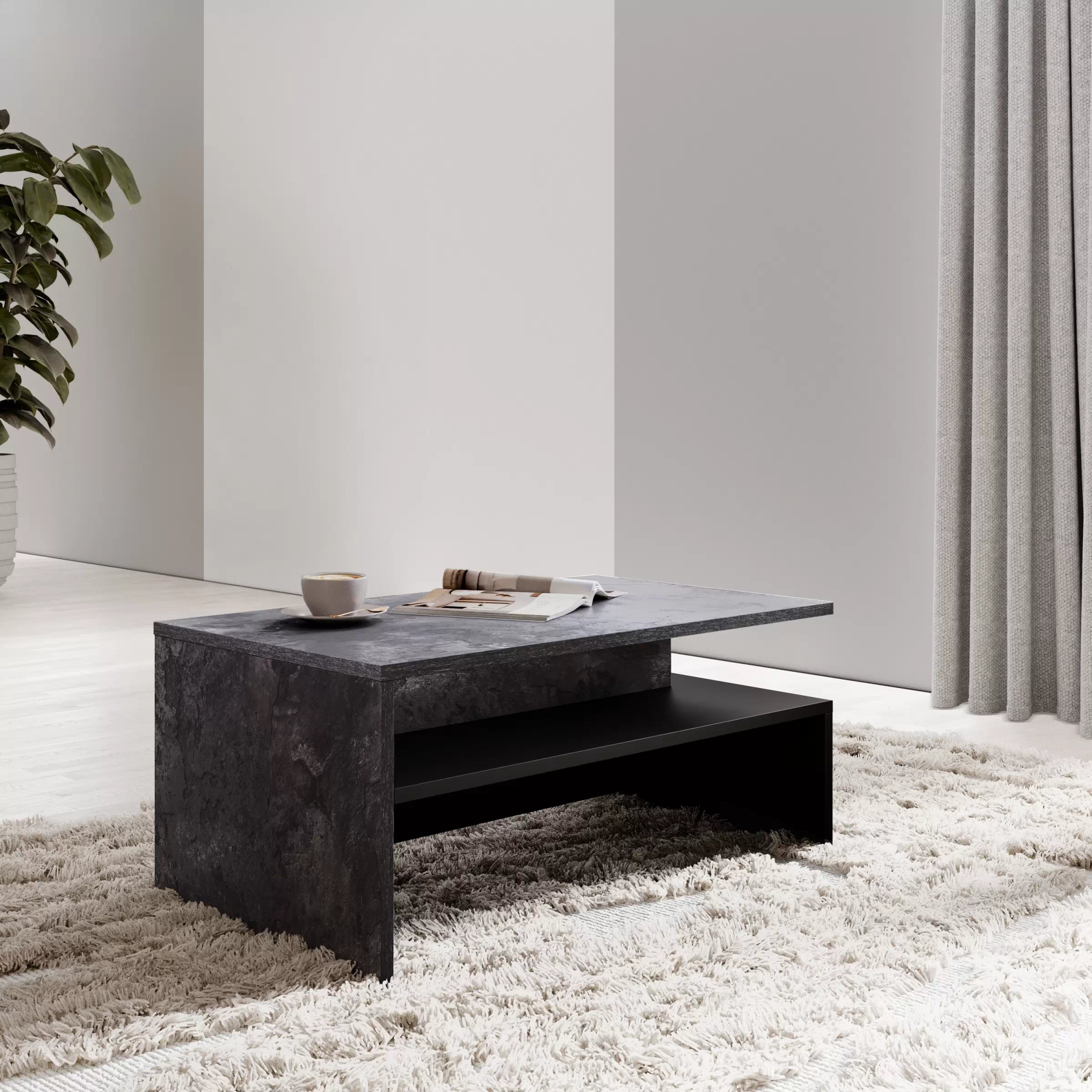 Konferenční stolek Baros 100x60 cm - tmavý beton / schiefer / černá stolek kawowy Baros 99 - 100x60 cm - tmavý beton / schiefer / černá