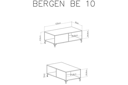 Konferenční stolek Ozoli 120 cm - bílý Konferenční stolek Bergen 10 - Bílý - Rozměry