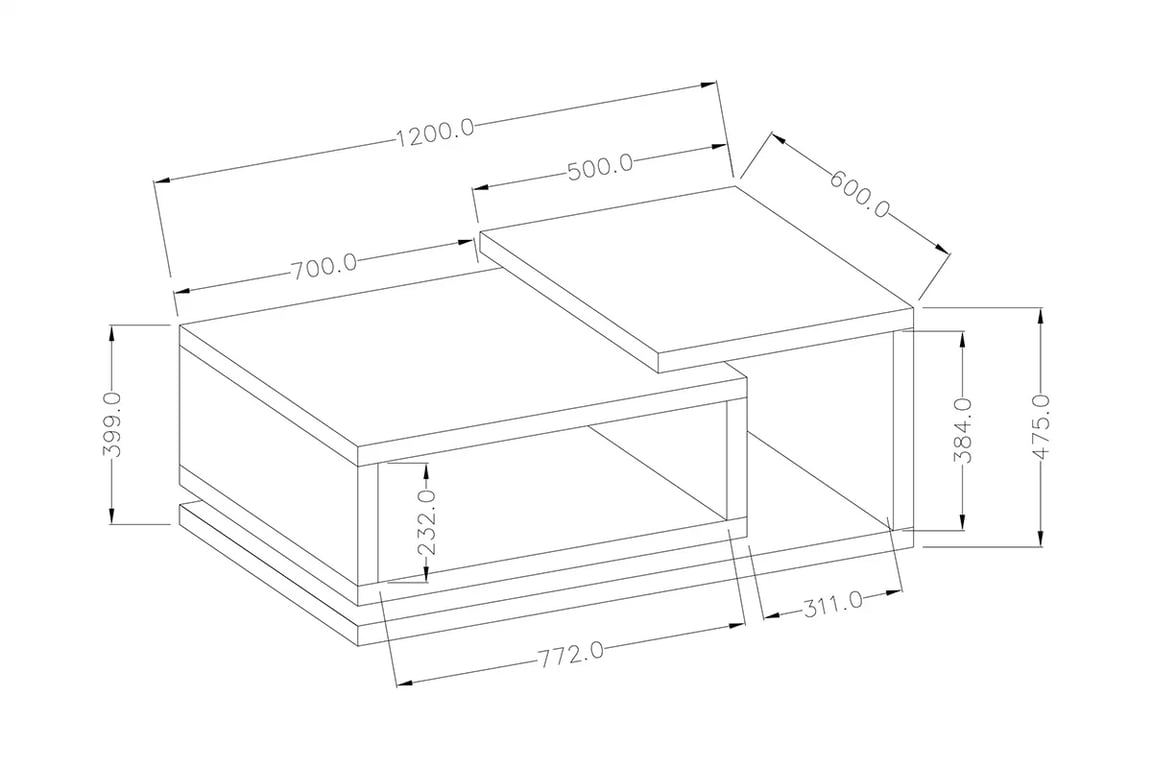 Konferenčný stolík Bota 97 - appenzeller / matera - 120x60 cm Konferenčný stolík Bota 97 - appenzeller / matera - Rozmery