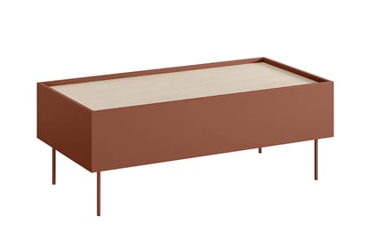 Kávový stolík Desin 120 cm so šuplíkmi - keramická červená / dub nagano