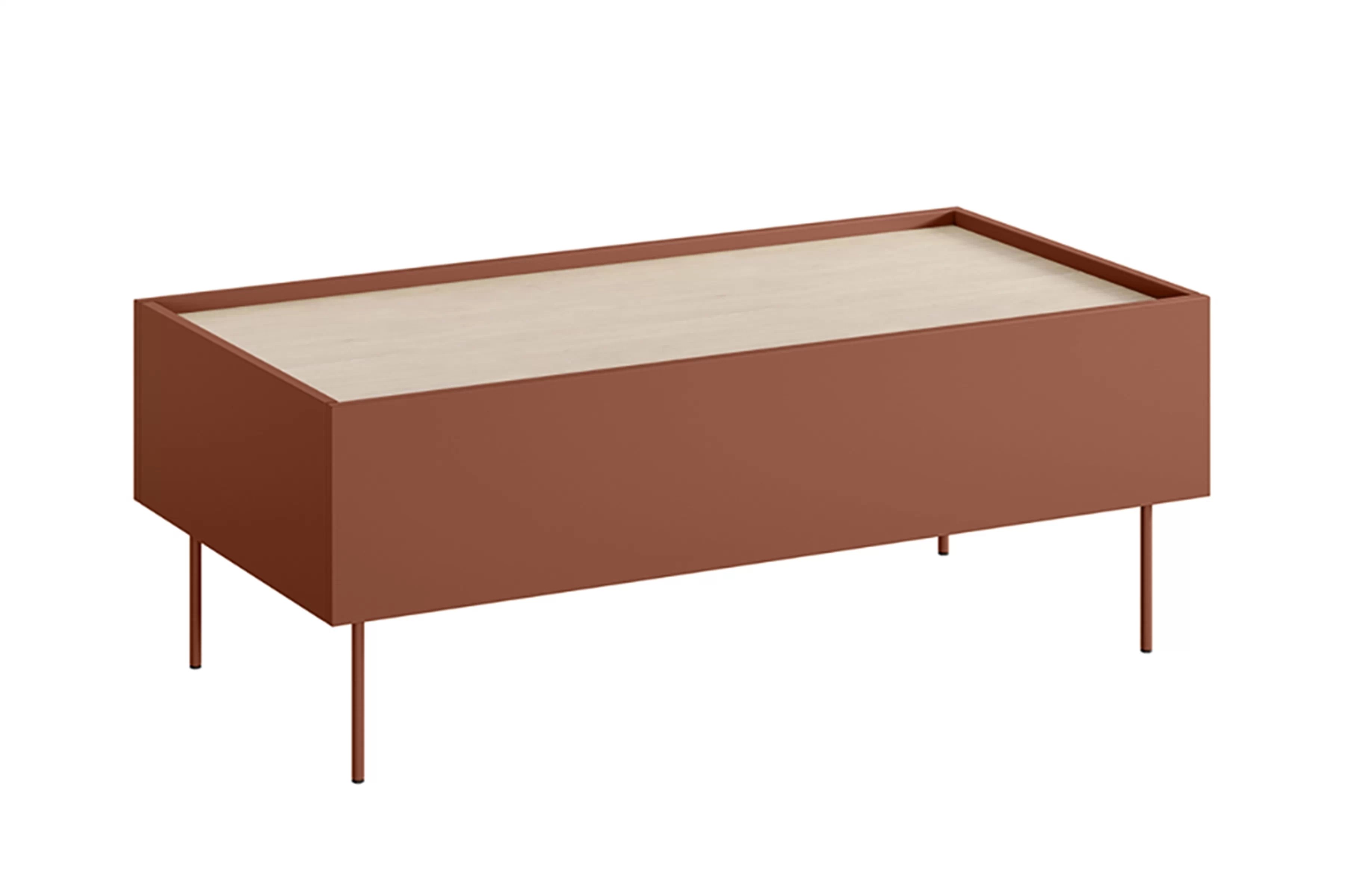 Kávový stolík Desin 120 cm so šuplíkmi - keramická červená / dub nagano Stolík kawowy Desin 120 cm so zásuvkami - ceramic red / Dub nagano