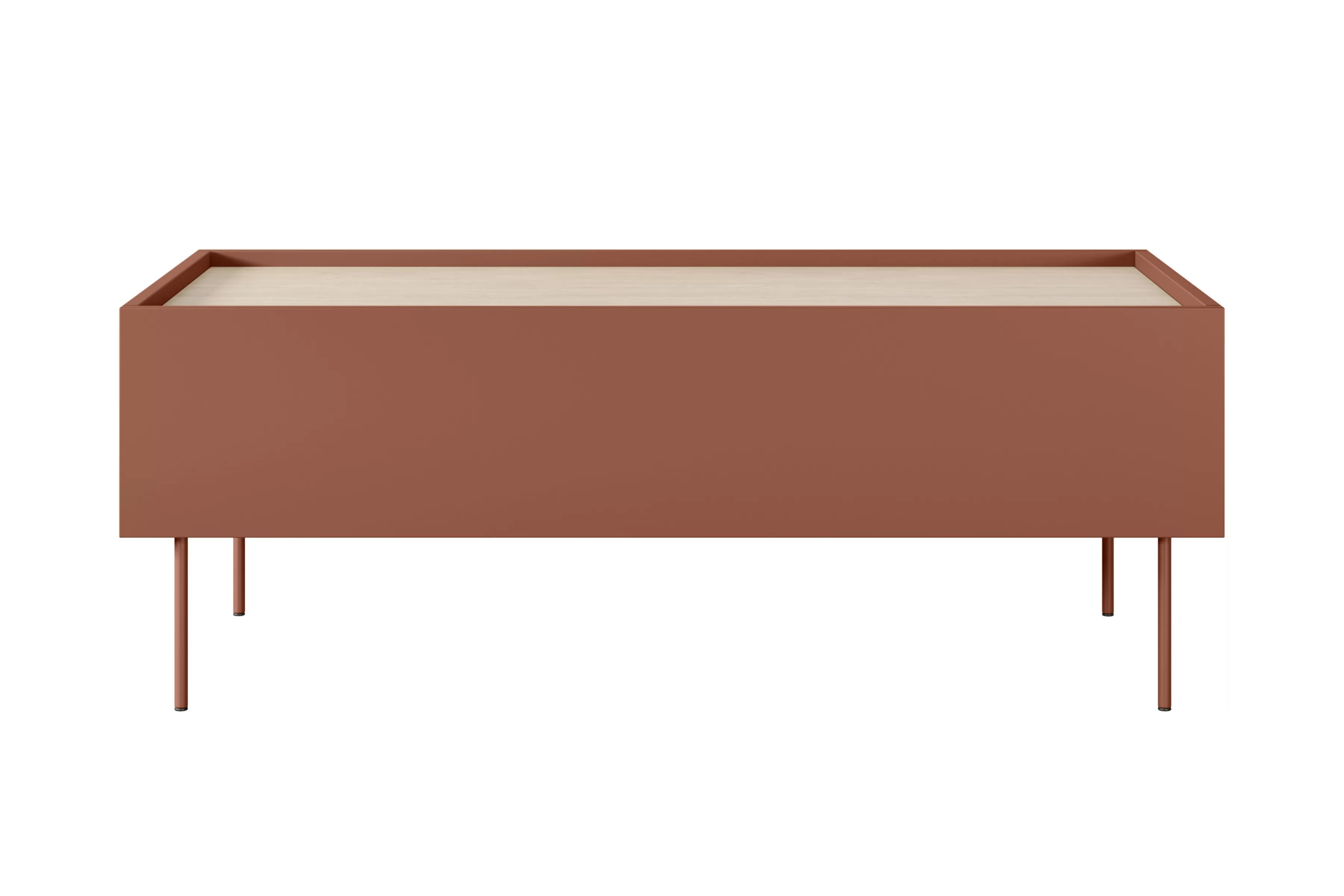 Konferenčný stolík Desin 120x60 cm - ceramic red / dub nagano Konferenčný stolík Desin 120 cm so zásuvkami i metalowymi nogami - ceramic red / Dub nagano