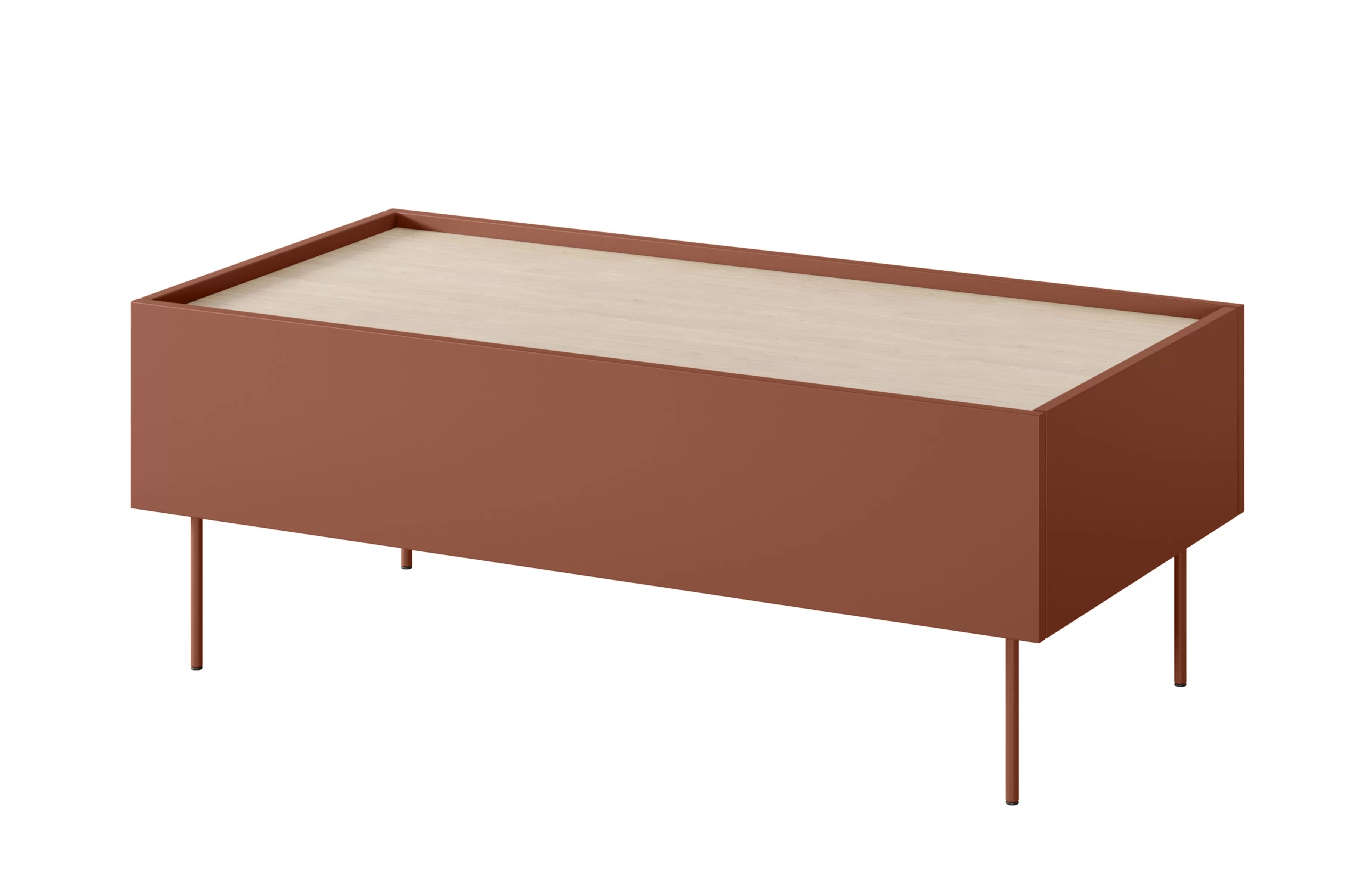 Konferenčný stolík Desin 120x60 cm - ceramic red / dub nagano Konferenčný stolík Desin 120 cm so zásuvkami i metalowymi nogami - ceramic red / Dub nagano