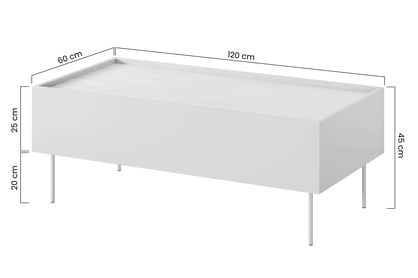 Konferenční stolek Desin 120 cm se zásuvkami - černý mat / dub nagano stolek kawowy Desin 120 cm se zásuvkami i metalowymi nogami - černá mat / dub nagano