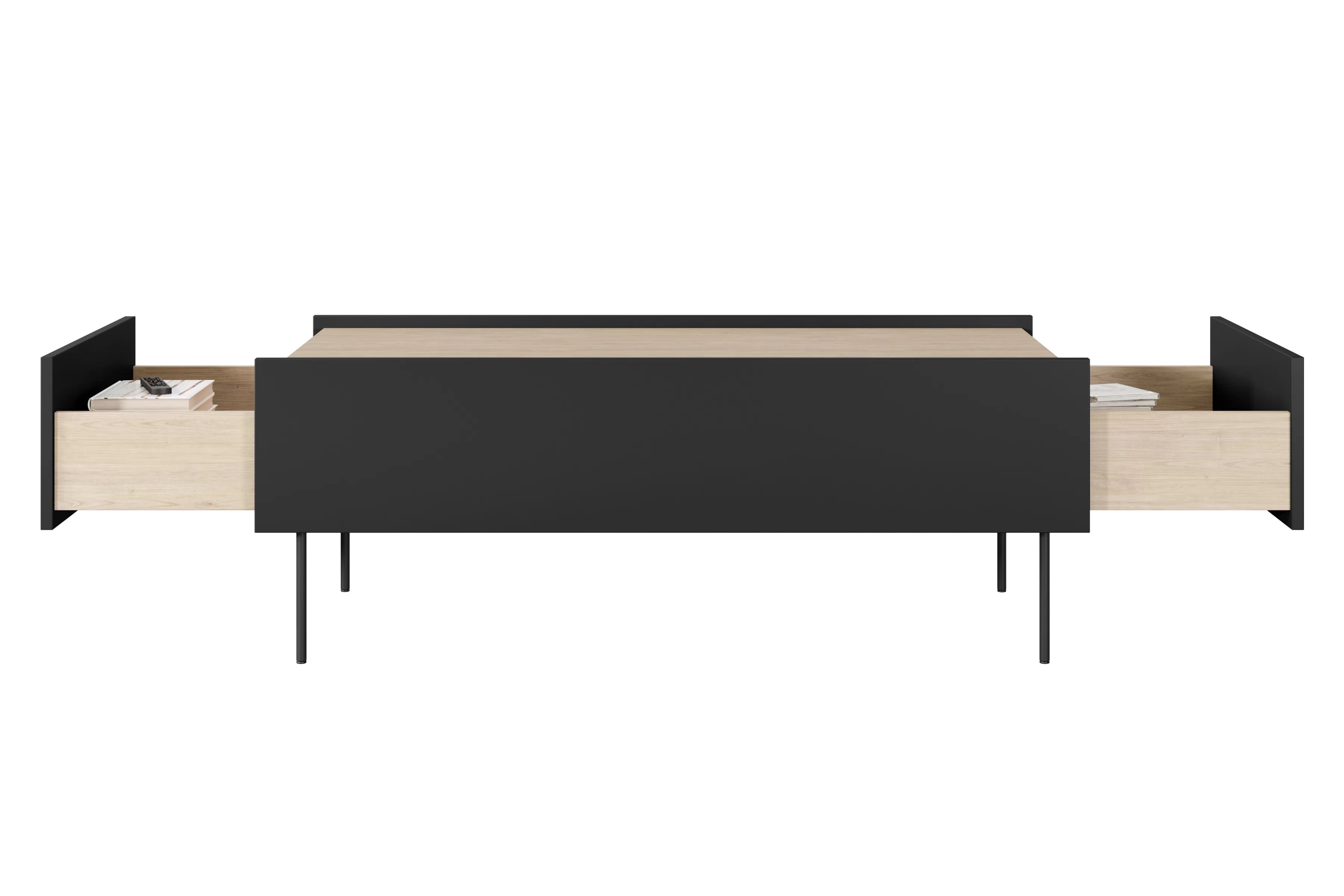 Konferenčný stolík Desin 120 cm - čierny mat / dub nagano Konferenčný stolík Desin 120 cm so zásuvkami i metalowymi nogami - Čierny mat / Dub nagano