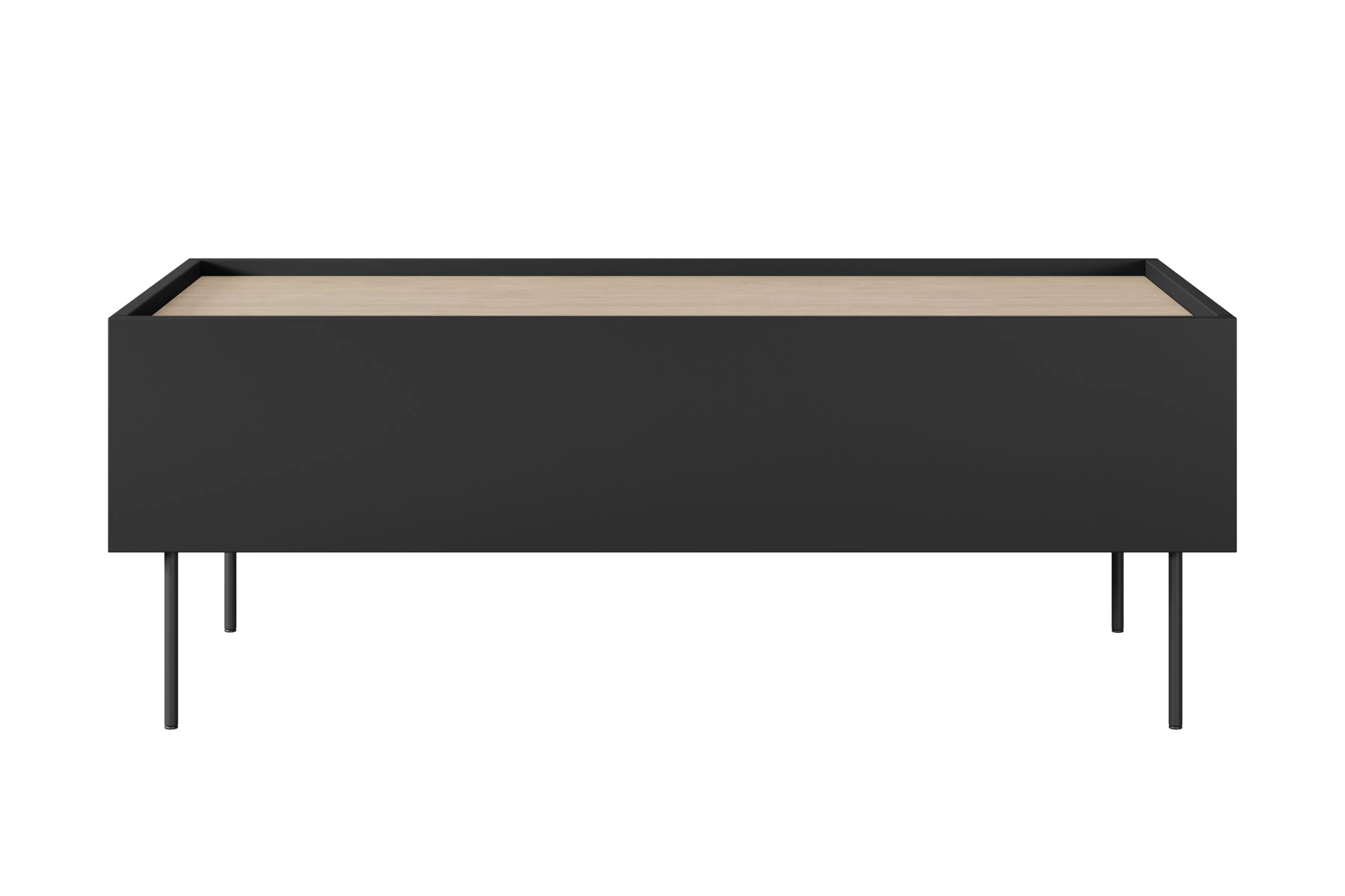 Konferenčný stolík Desin 120 cm - čierny mat / dub nagano Konferenčný stolík Desin 120 cm so zásuvkami i metalowymi nogami - Čierny mat / Dub nagano