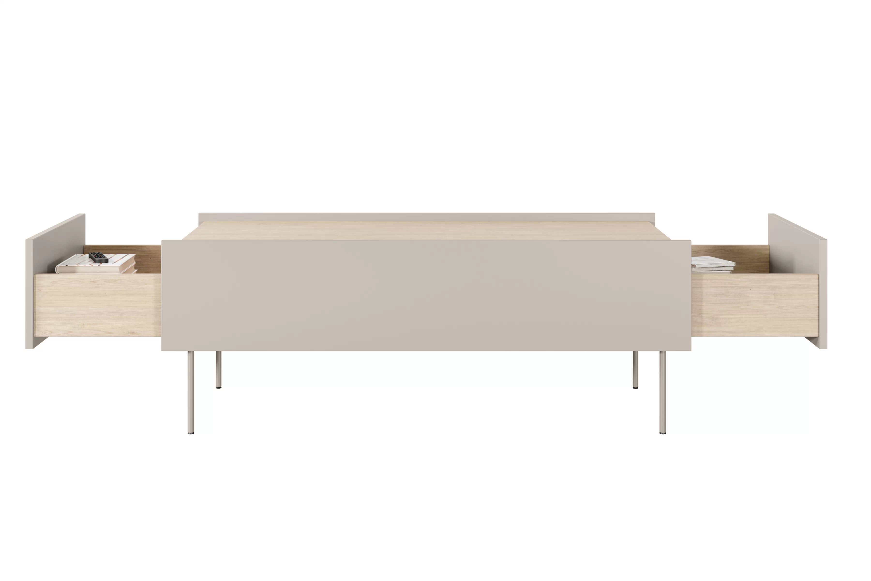 Konferenčný stolík Desin 120 cm - kašmírová / dub nagano Konferenčný stolík Desin 120 cm so zásuvkami i metalowymi nogami - kašmír / Dub nagano