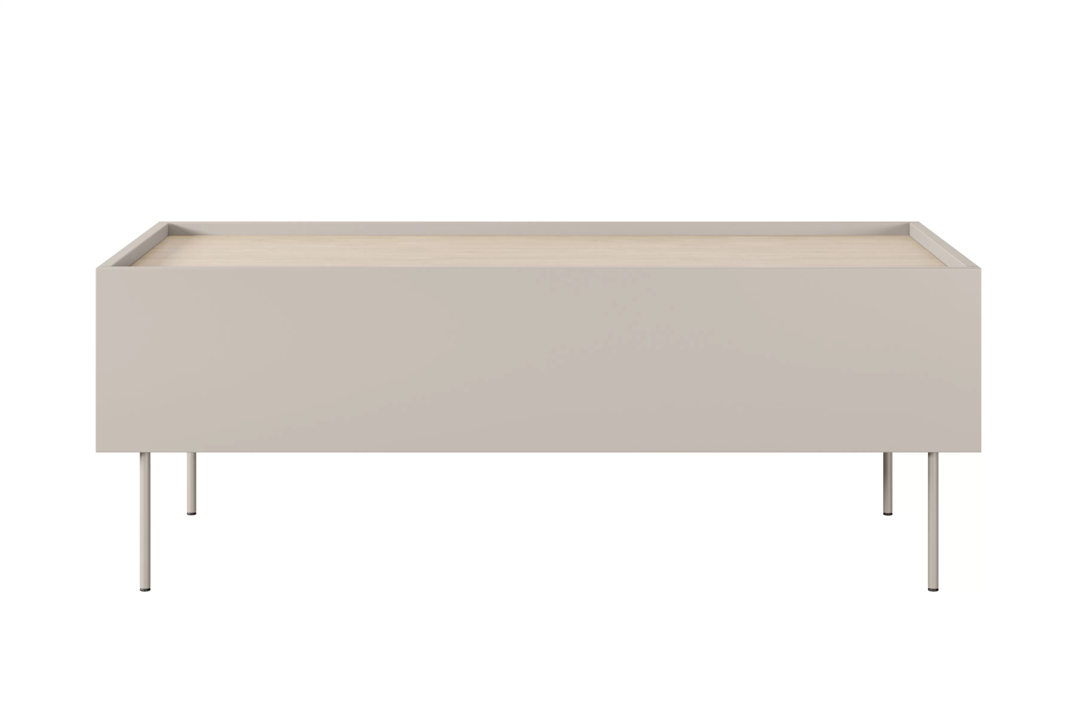 Konferenčný stolík Desin 120 cm - kašmírová / dub nagano Konferenčný stolík Desin 120 cm so zásuvkami i metalowymi nogami - kašmír / Dub nagano