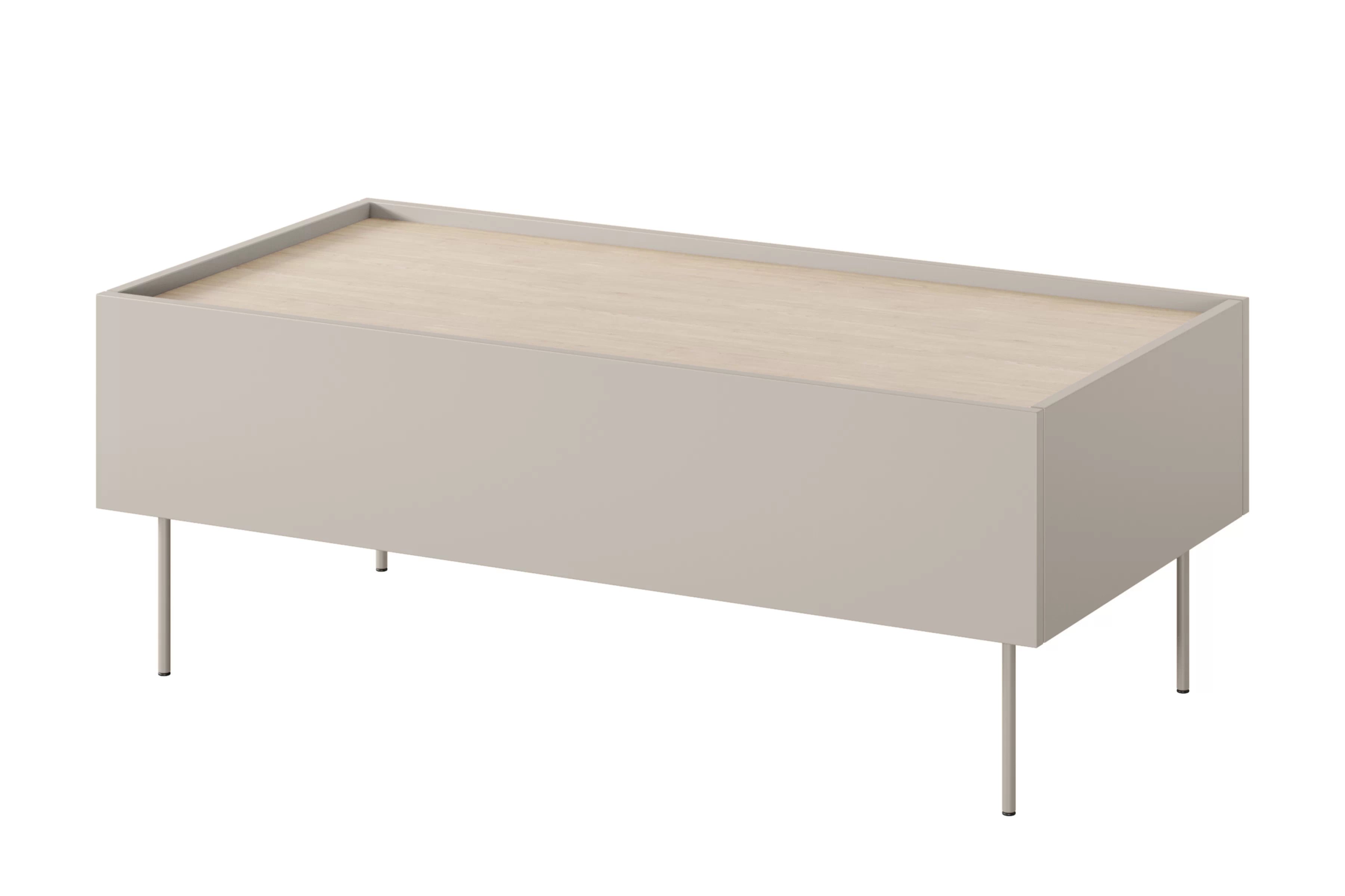 Konferenčný stolík Desin 120 cm - kašmírová / dub nagano Konferenčný stolík Desin 120 cm so zásuvkami i metalowymi nogami - kašmír / Dub nagano