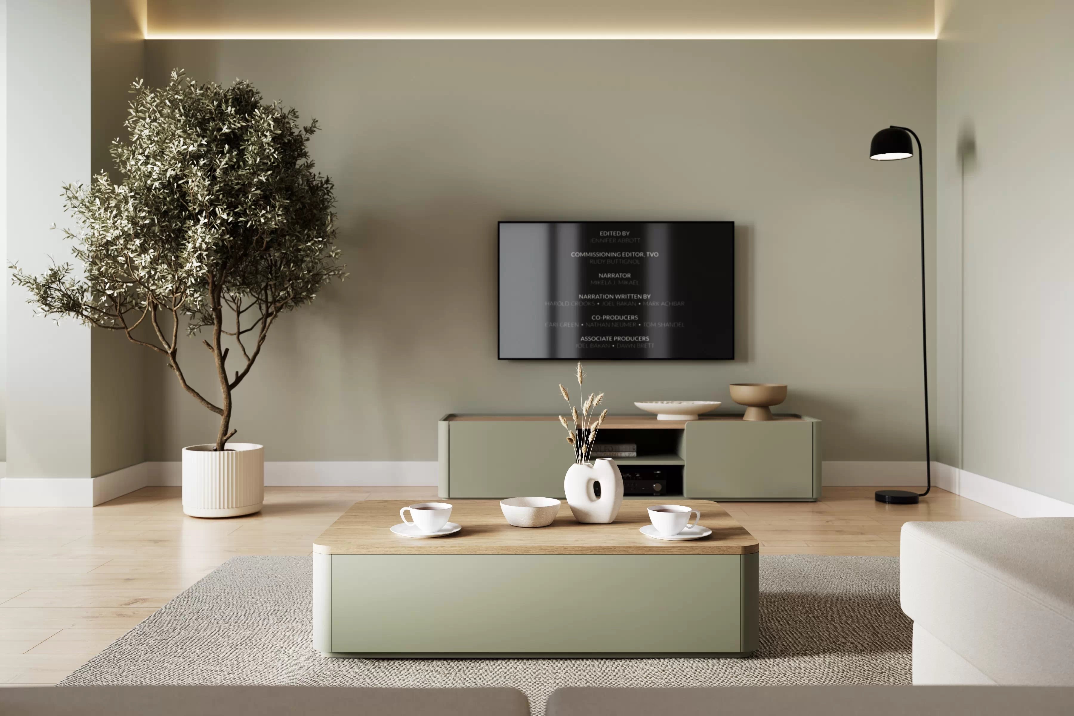 Konferenčný stolík Elivo 100 cm so zásuvkami - eukalyptus / dub baltic dune Stolík kawowy Elivo 100 cm so zásuvkami - eukaliptus / Dub baltic dune