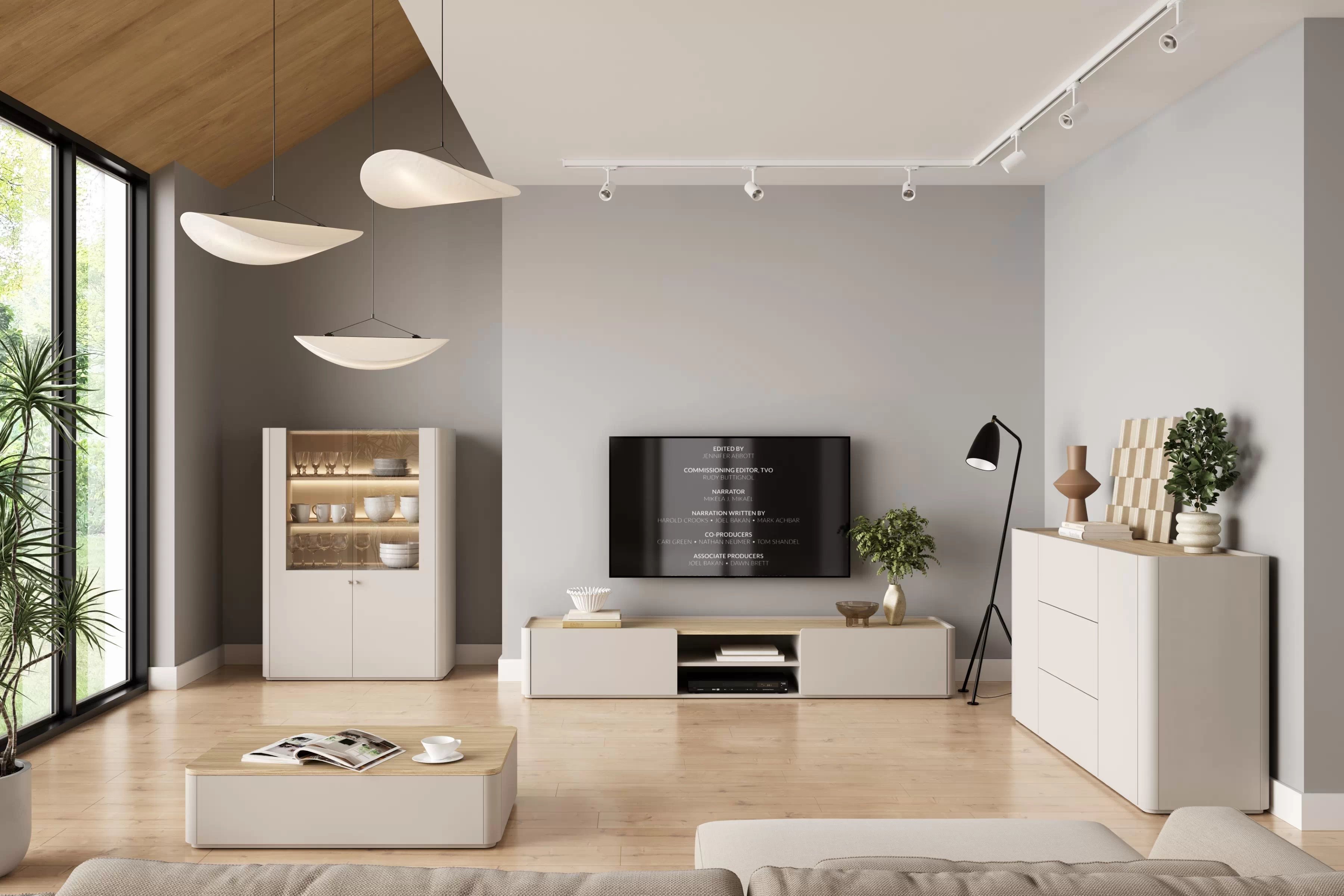 Konferenční stolek Elivo 100 cm - kašmírová / dub olejovaný stolek kawowy Elivo 100 cm se zásuvkami - kašmír / dub olejowany