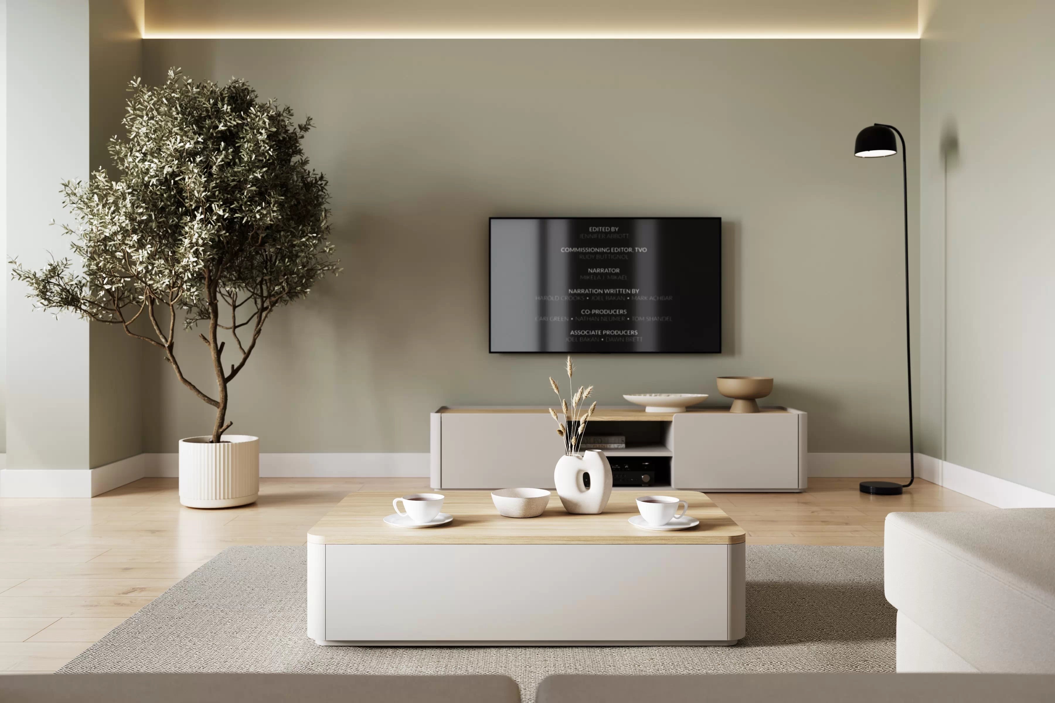 Konferenční stolek Elivo 100 cm - kašmírová / dub olejovaný stolek kawowy Elivo 100 cm se zásuvkami - kašmír / dub olejowany