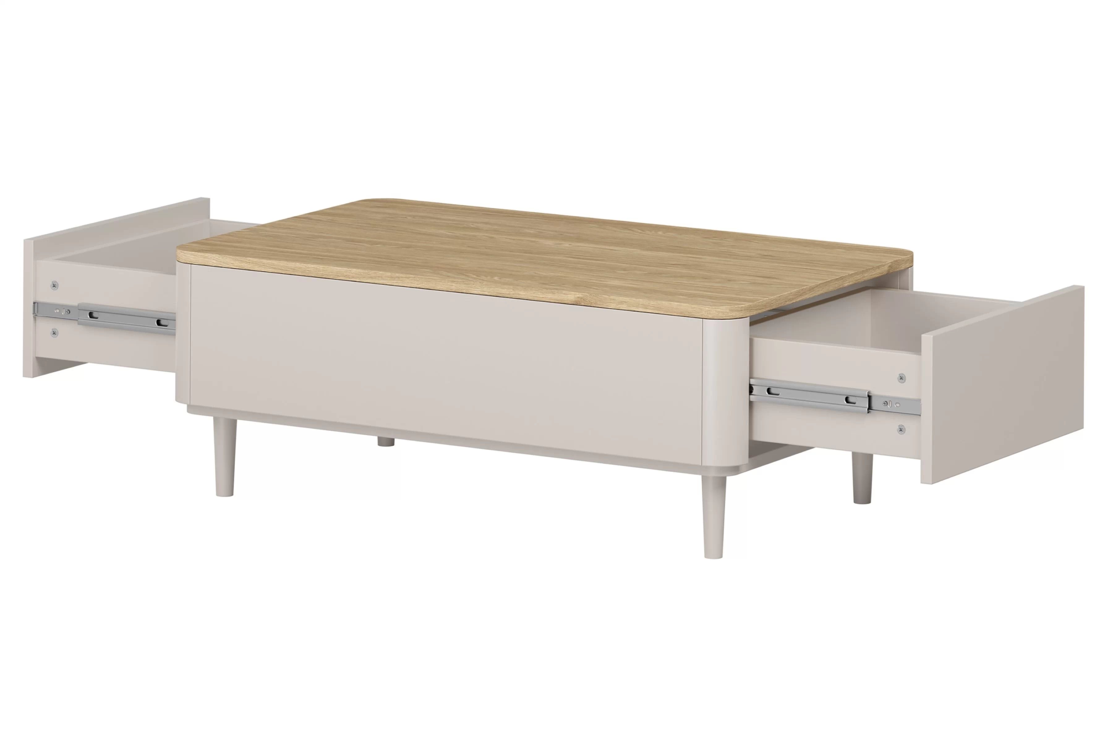 Konferenční stolek Elivo 100 cm na nožkách - kašmírová / dub olejovaný stolek kawowy Elivo 100 cm se zásuvkami na nožkách - kašmír / dub olejowany