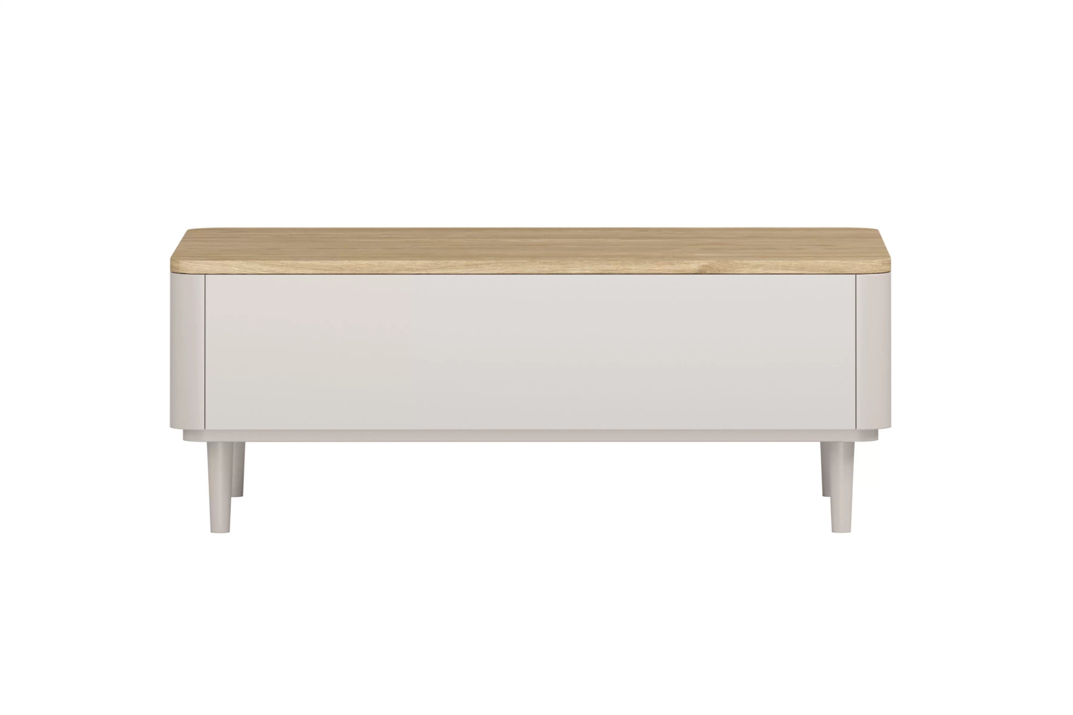 Konferenční stolek Elivo 100 cm na nožkách - kašmírová / dub olejovaný stolek kawowy Elivo 100 cm se zásuvkami na nožkách - kašmír / dub olejowany