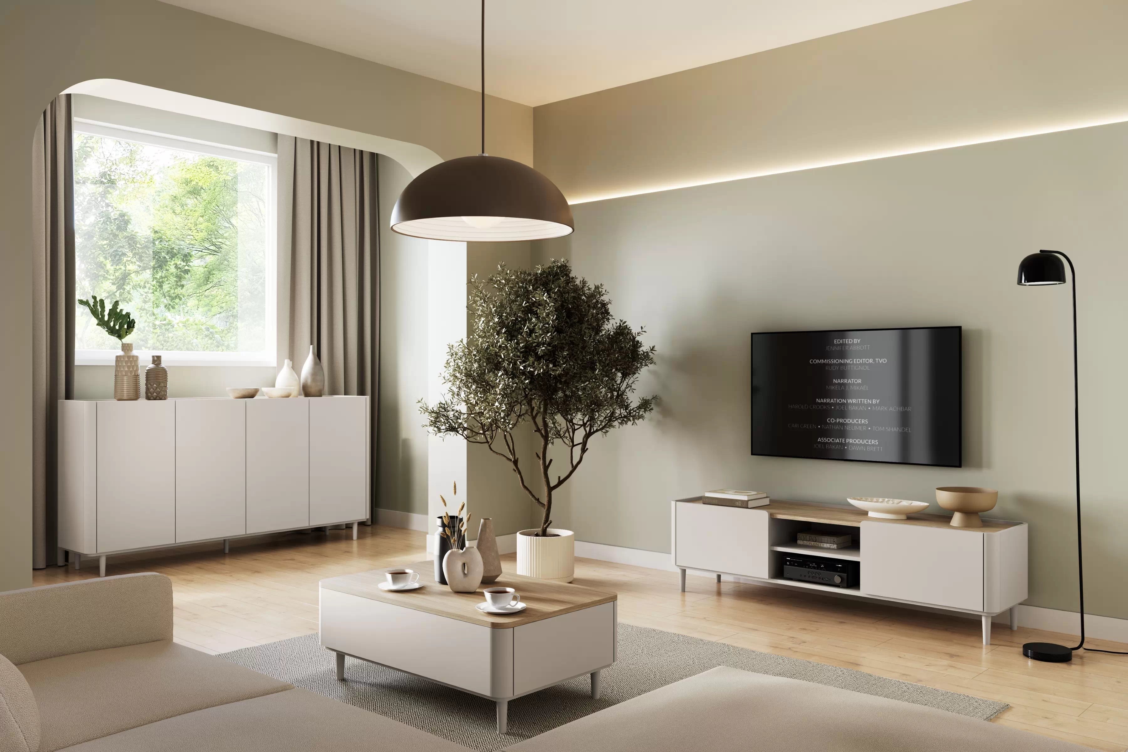 Konferenční stolek Elivo 100 cm na nožkách - kašmírová / dub olejovaný stolek kawowy Elivo 100 cm se zásuvkami na nožkách - kašmír / dub olejowany