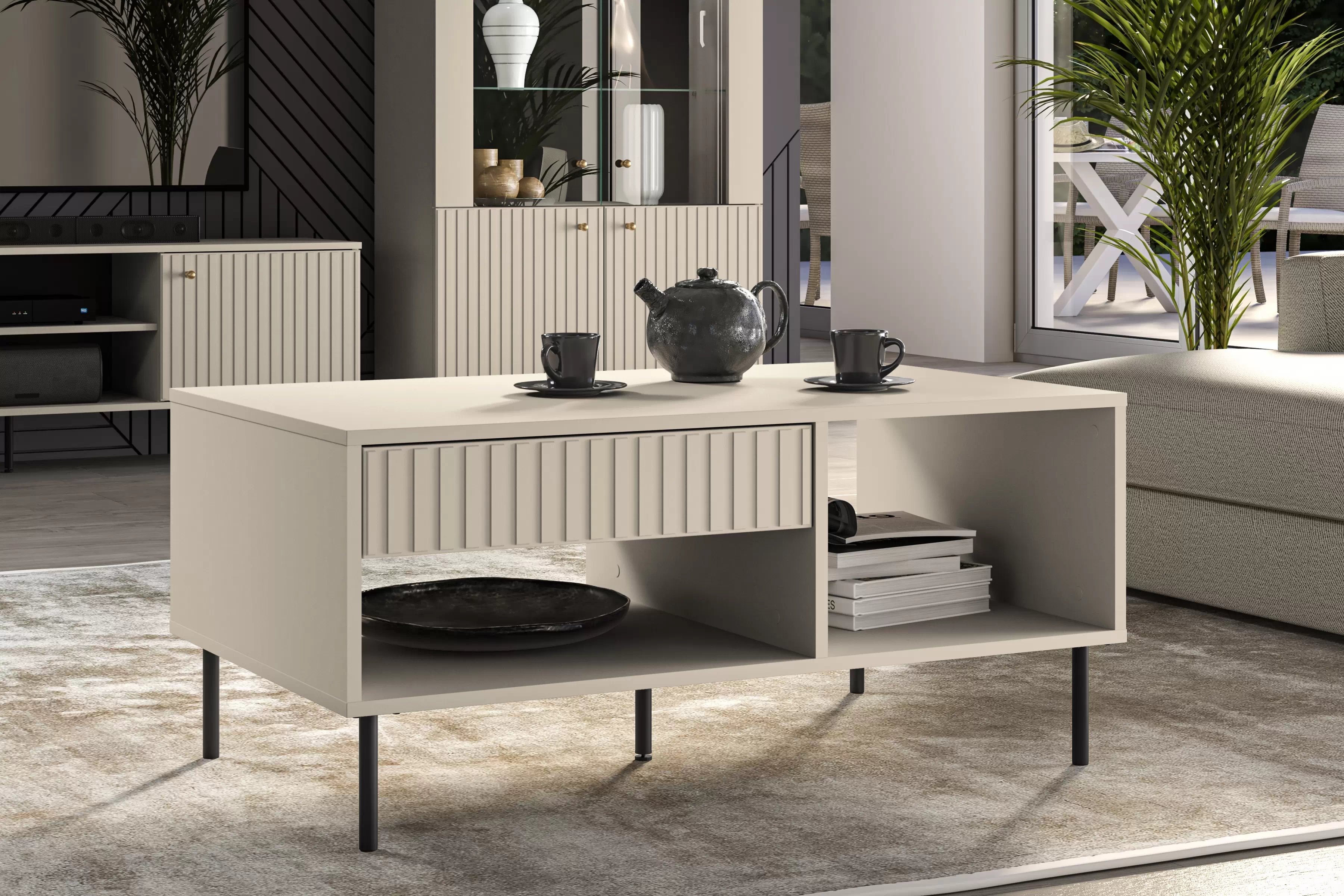 Konferenčný stolík Jamuzi 100x60 cm - kašmír / čierne nožičky Konferenčný stolík Jamuzi 10 - 100x60 cm - kašmír / čierny nozki