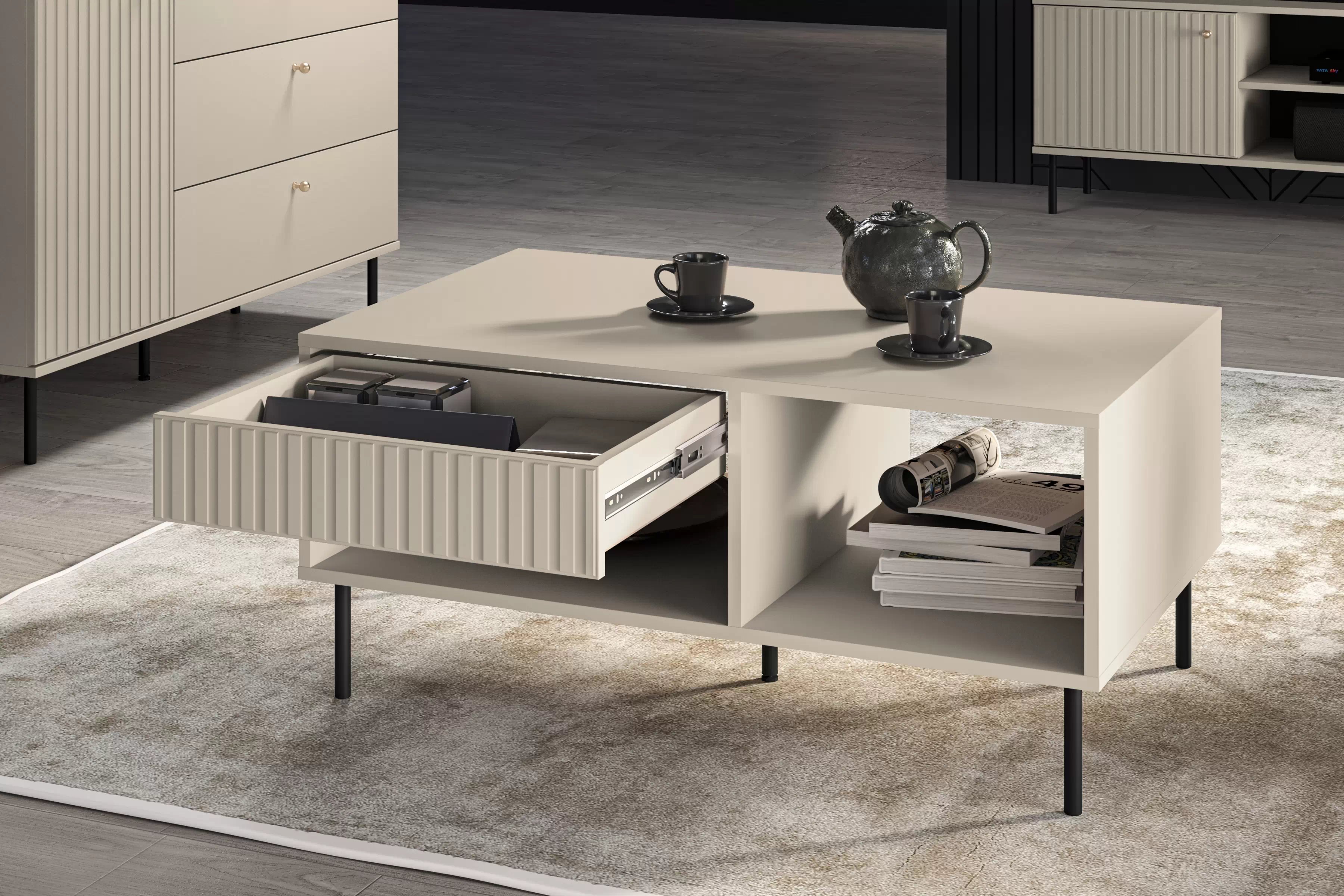 Konferenčný stolík Jamuzi 100x60 cm - kašmír / čierne nožičky Konferenčný stolík Jamuzi 10 - 100x60 cm - kašmír / čierny nozki