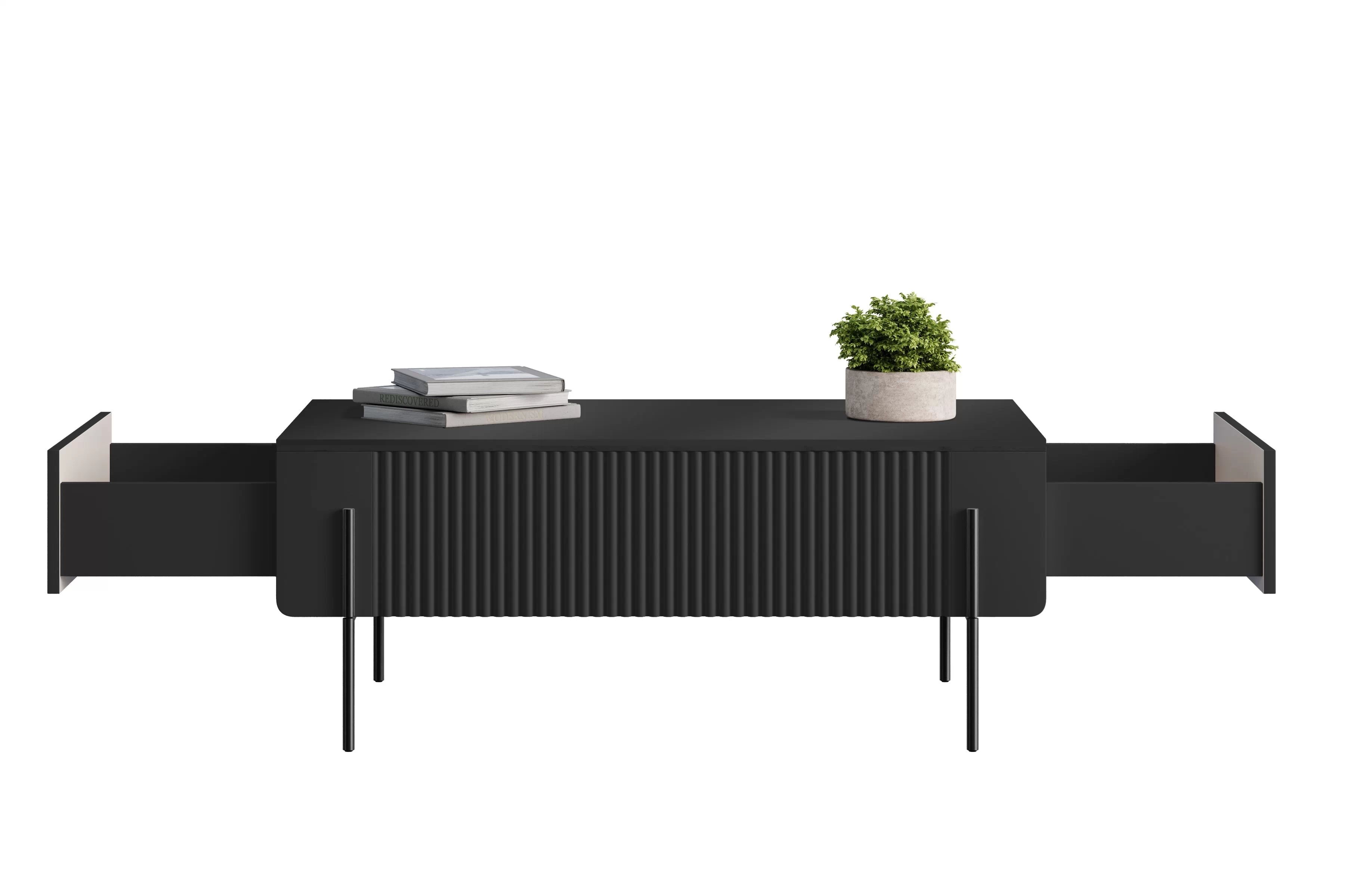 Konferenčný stolík Malmi 100 cm - čierny mat / čierna Stolík kawowy Malmi 100 cm so zásuvkami - Čierny mat / čierny nozki