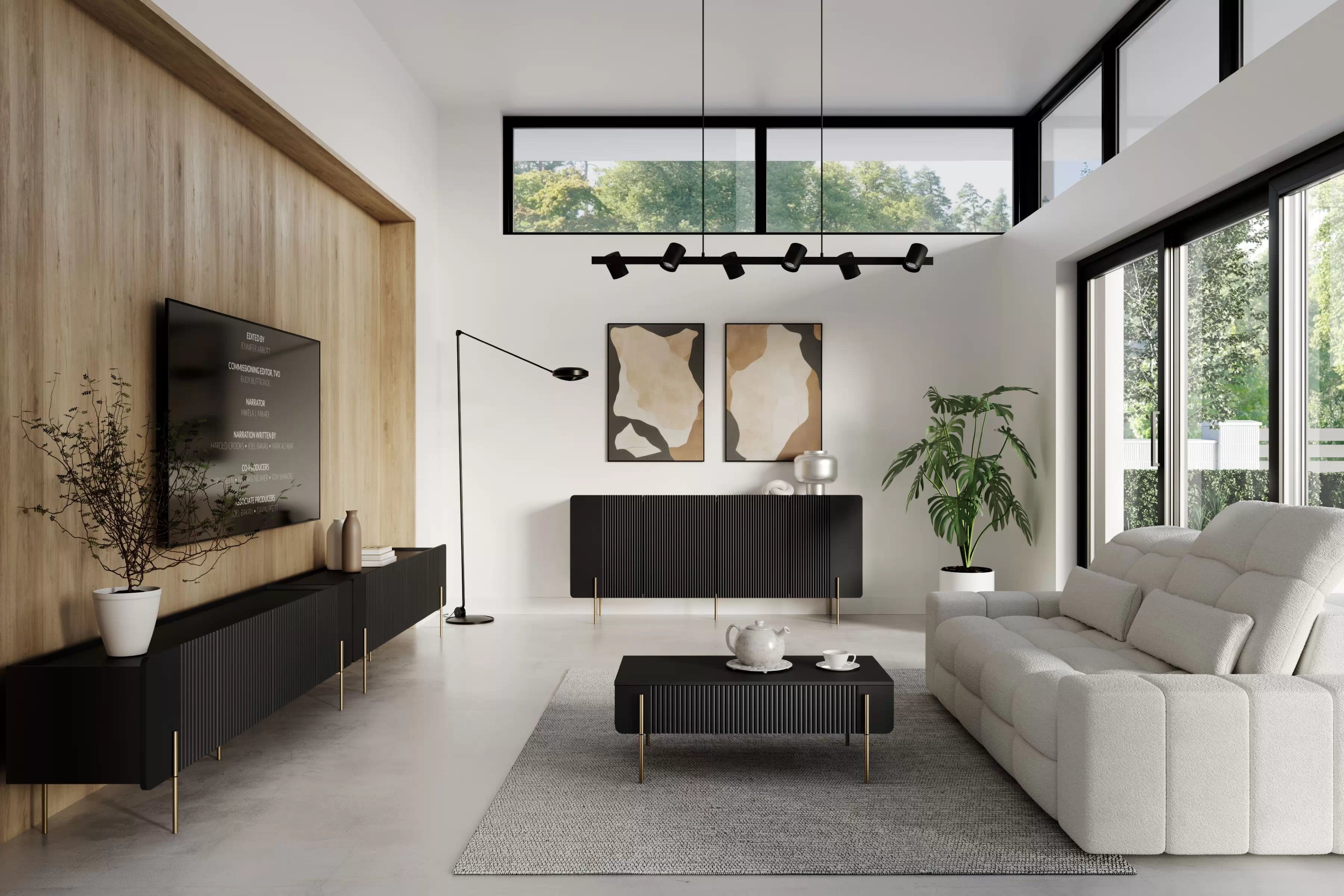 Konferenčný stolík Malmi 100 cm - čierny mat / zlatá Stolík kawowy Malmi 100 cm so zásuvkami - Čierny mat / zlote nozki