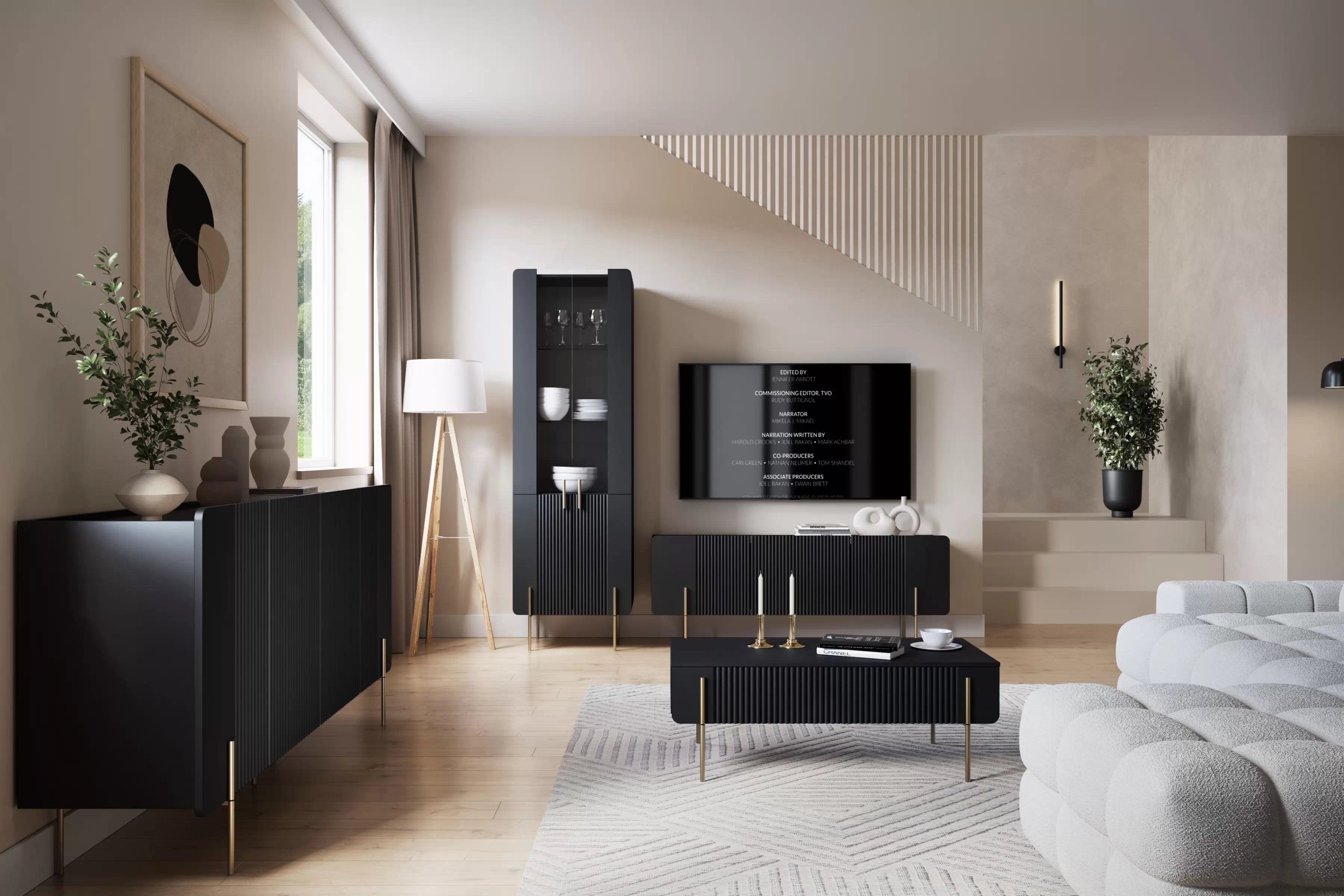 Konferenčný stolík Malmi 100 cm - čierny mat / zlatá Stolík kawowy Malmi 100 cm so zásuvkami - Čierny mat / zlote nozki