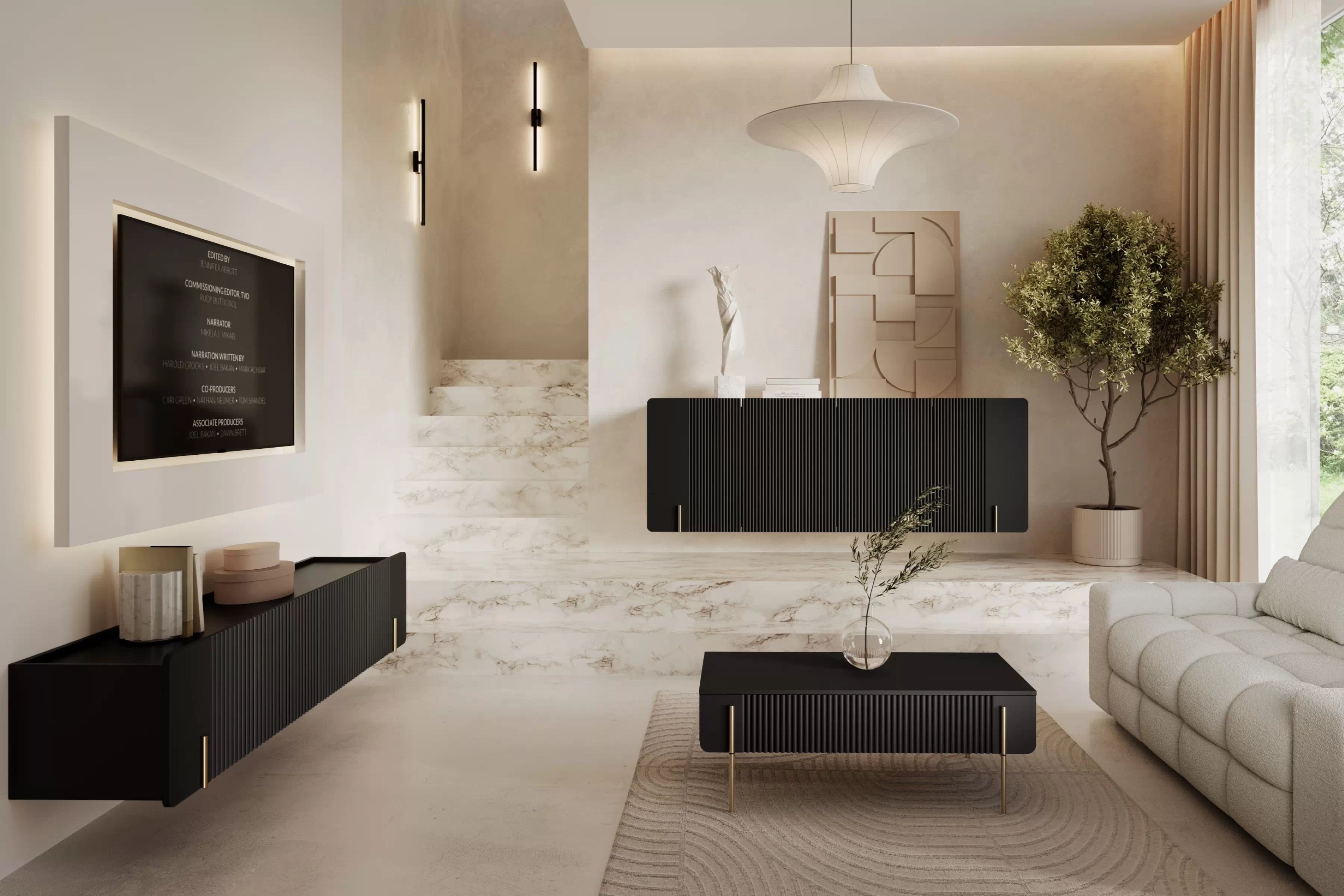 Konferenčný stolík Malmi 100 cm - čierny mat / zlatá Stolík kawowy Malmi 100 cm so zásuvkami - Čierny mat / zlote nozki