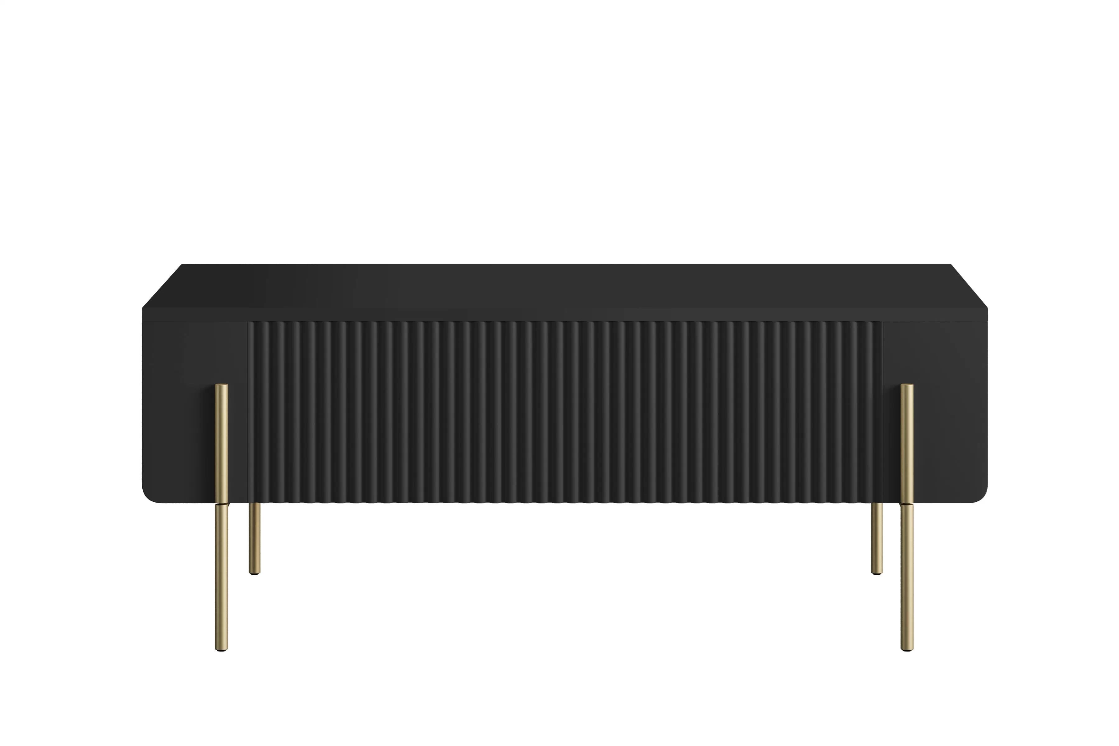 Konferenčný stolík Malmi 100 cm - čierny mat / zlatá Stolík kawowy Malmi 100 cm so zásuvkami - Čierny mat / zlote nozki