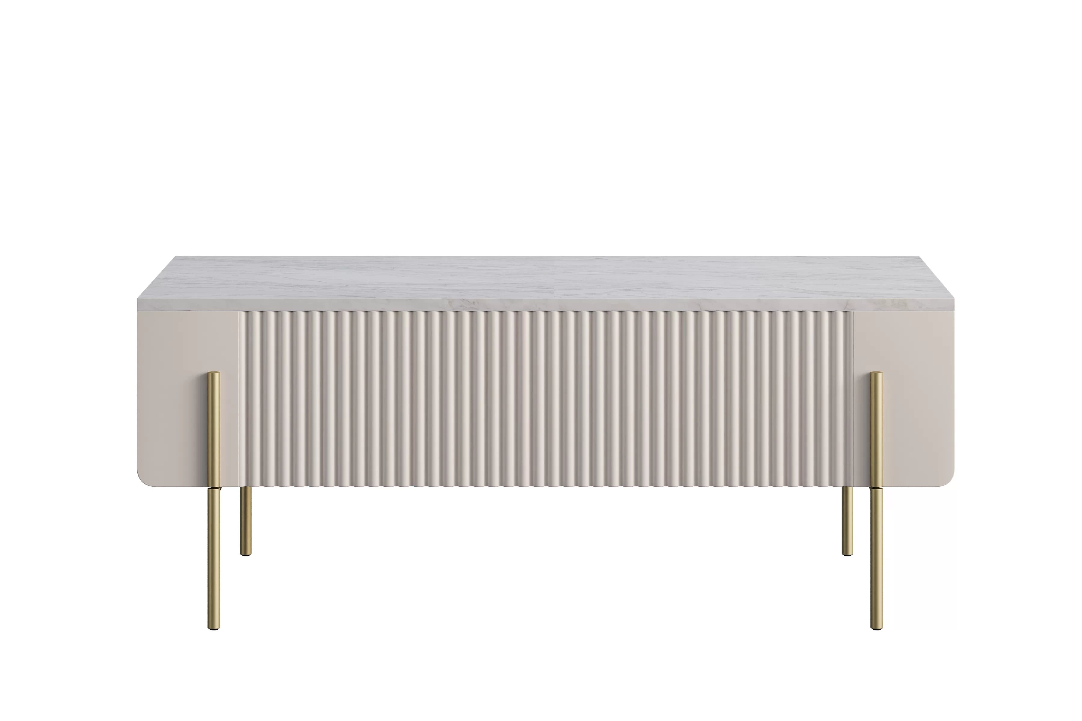 Konferenčný stolík Malmi 100 cm - kašmírová / crema bianca / zlatá Konferenčný stolík Malmi 100 cm so zásuvkami - kašmír / crema bianca / zlote nozki