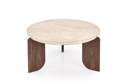 Kulatý konferenční stolek Manios 80 cm - travertin / ořech