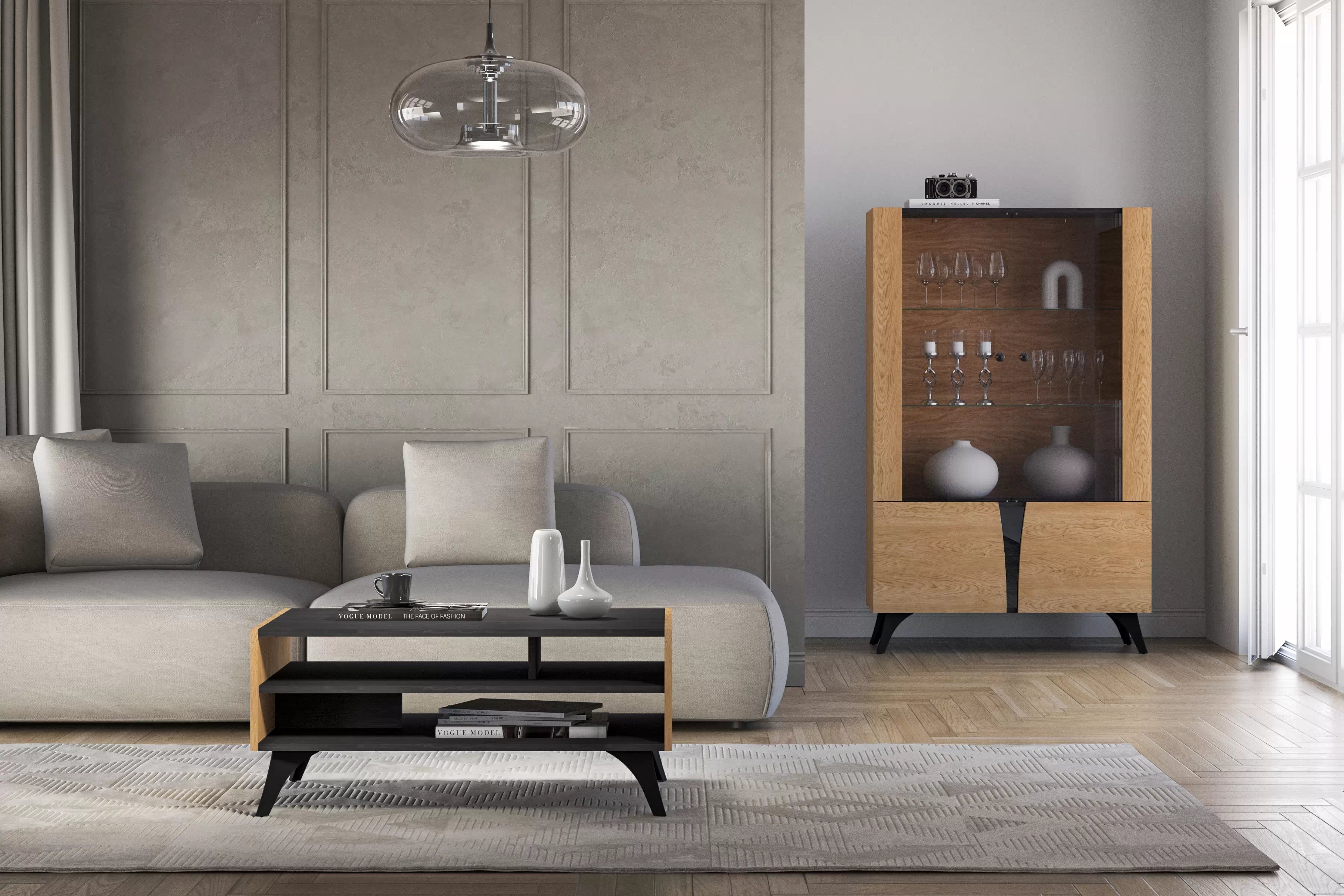 Konferenčný stolík Natina 07 90x60 cm - dub baltic dune / čierny jaseň portland Konferenčný stolík Natina 07 - 90x60 cm - Dub baltic dune / Jaseň portland Čierny