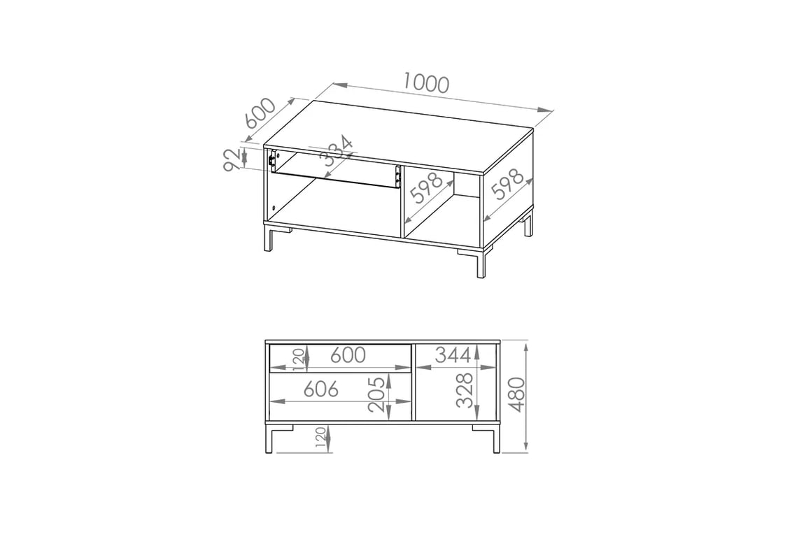 Konferenční stolek Klarso 21 100 cm - dub artisan / černé nožky / zásuvka stolek na černých nohách