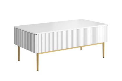 Konferenčný stolík Nicole 120 cm - biely mat / zlaté nožičky