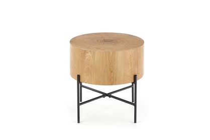 Okrúhly konferenčný stolík Liviano - 45 cm s kovovými nohami - prírodný dub / čierny Stolík kawowy okragly Liviano 45 cm z metalowymi nogami - Dub prírodné / Čierny