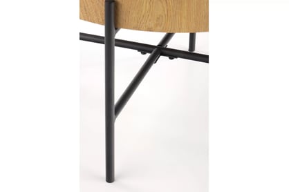 Okrúhly konferenčný stolík Liviano - 45 cm s kovovými nohami - prírodný dub / čierny Stolík kawowy okragly Liviano 45 cm z metalowymi nogami - Dub prírodné / Čierny