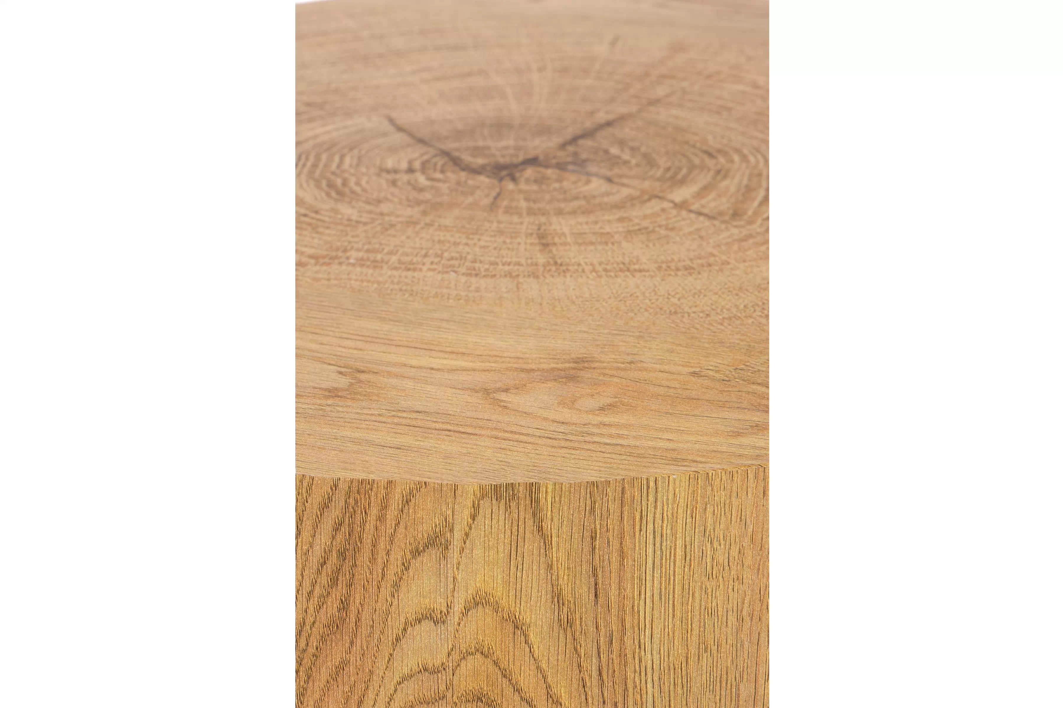 Okrúhly konferenčný stolík Liviano - 45 cm s kovovými nohami - prírodný dub / čierny Stolík kawowy okragly Liviano 45 cm z metalowymi nogami - Dub prírodné / Čierny