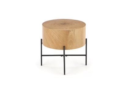 Okrúhly konferenčný stolík Liviano - 45 cm s kovovými nohami - prírodný dub / čierny Stolík kawowy okragly Liviano 45 cm z metalowymi nogami - Dub prírodné / Čierny