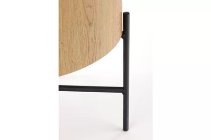 Okrúhly konferenčný stolík Liviano - 45 cm s kovovými nohami - prírodný dub / čierny Stolík kawowy okragly Liviano 45 cm z metalowymi nogami - Dub prírodné / Čierny