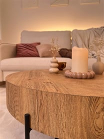 Kulatý konferenční stolek Liviano 80 cm - přírodní dub / černá stolek kawowy okragly Liviano 80 cm z metalowymi nogami - dub přírodní / černá