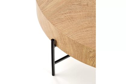 Okrúhly konferenčný stolík Liviano - 80 cm s kovovými nohami - prírodný dub / čierny Stolík kawowy okragly Liviano 80 cm z metalowymi nogami - Dub prírodné / Čierny