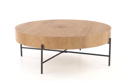 Okrúhly konferenčný stolík Liviano - 80 cm s kovovými nohami - prírodný dub / čierny