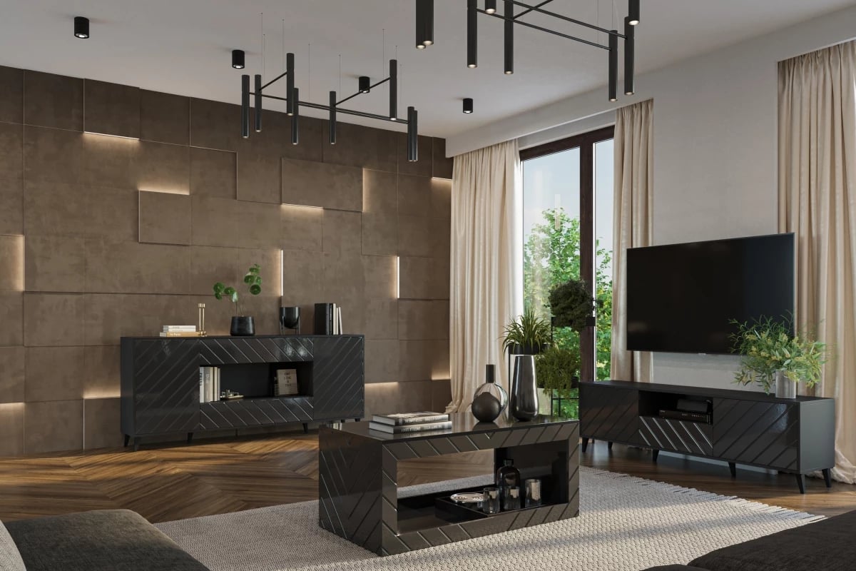 Konferenční stolek Parisja 120 cm - grafitový lesk Konferenční stolek Paris - Černý lesk - Aranžace 1