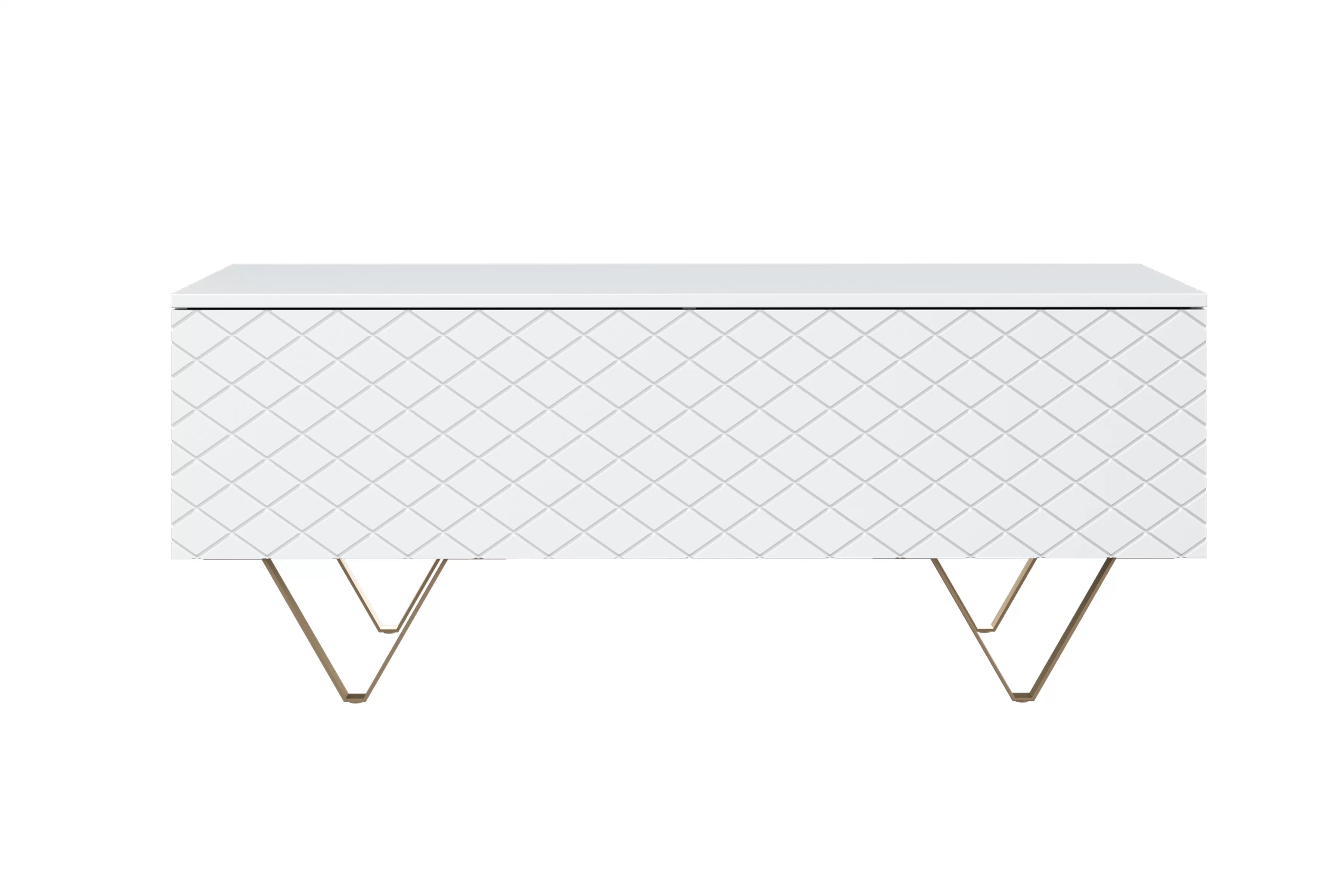 Konferenčný stolík Scalia 120 2K s úložným priestorom - biely mat / zlaté nožičky - Limitovaná ponuka Konferenčný stolík Scalia 120 2K s úložným priestorom - biely mat / zlote nožičky