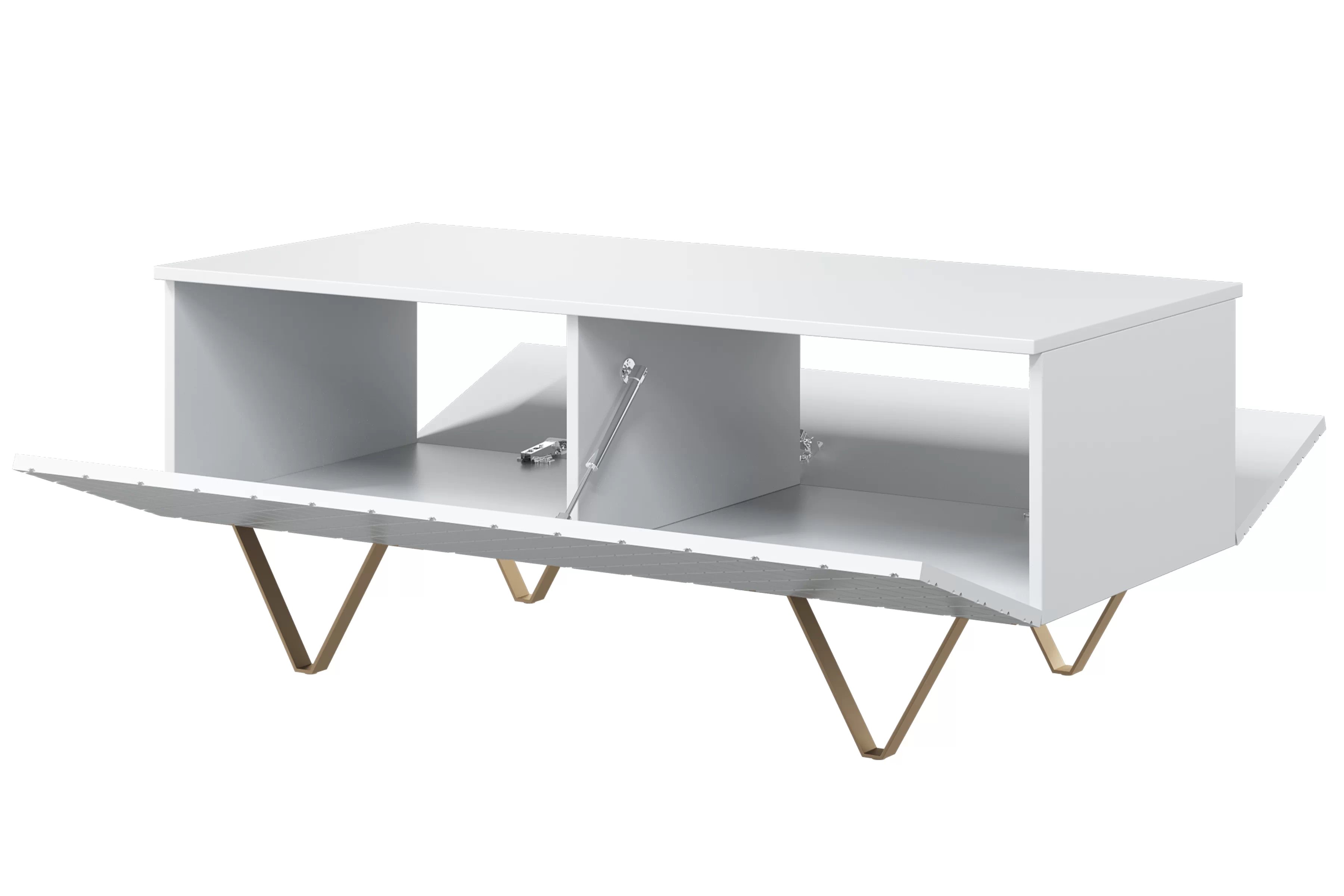 Konferenčný stolík Scalia 120 2K s úložným priestorom - biely mat / zlaté nožičky - Limitovaná ponuka Konferenčný stolík Scalia 120 2K s úložným priestorom - biely mat / zlote nožičky