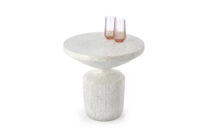 Biely konferenčný stolík Sintro 54 cm - biele terrazzo Stolík kawowy Sintro 54 cm - biale lastryko