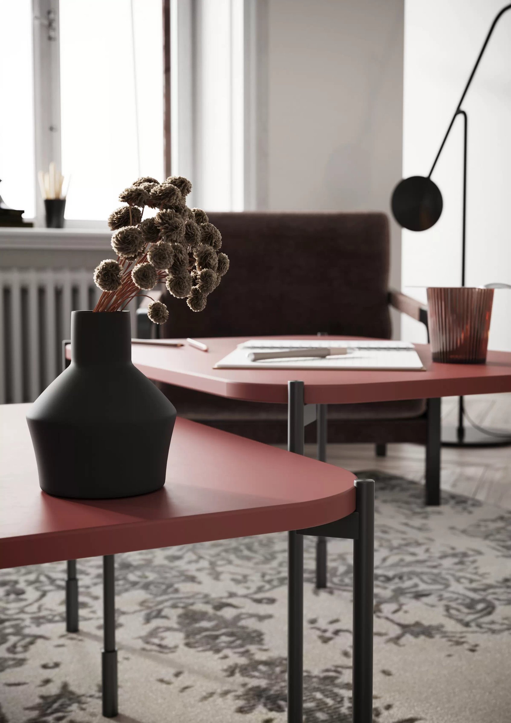 Konferenční stolek Sonatia 60 cm obdélníkový na kovových nohách - burgundská stolek kawowy Sonatia 60 cm prostokatny na kovových nohách - burgund