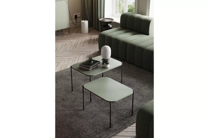 Hnedý konferenčný stolík Sonatia 60 cm s kovovými nohami - olivový Stolík kawowy Sonatia 60 cm prostokatny na kovových nohách - Oliva