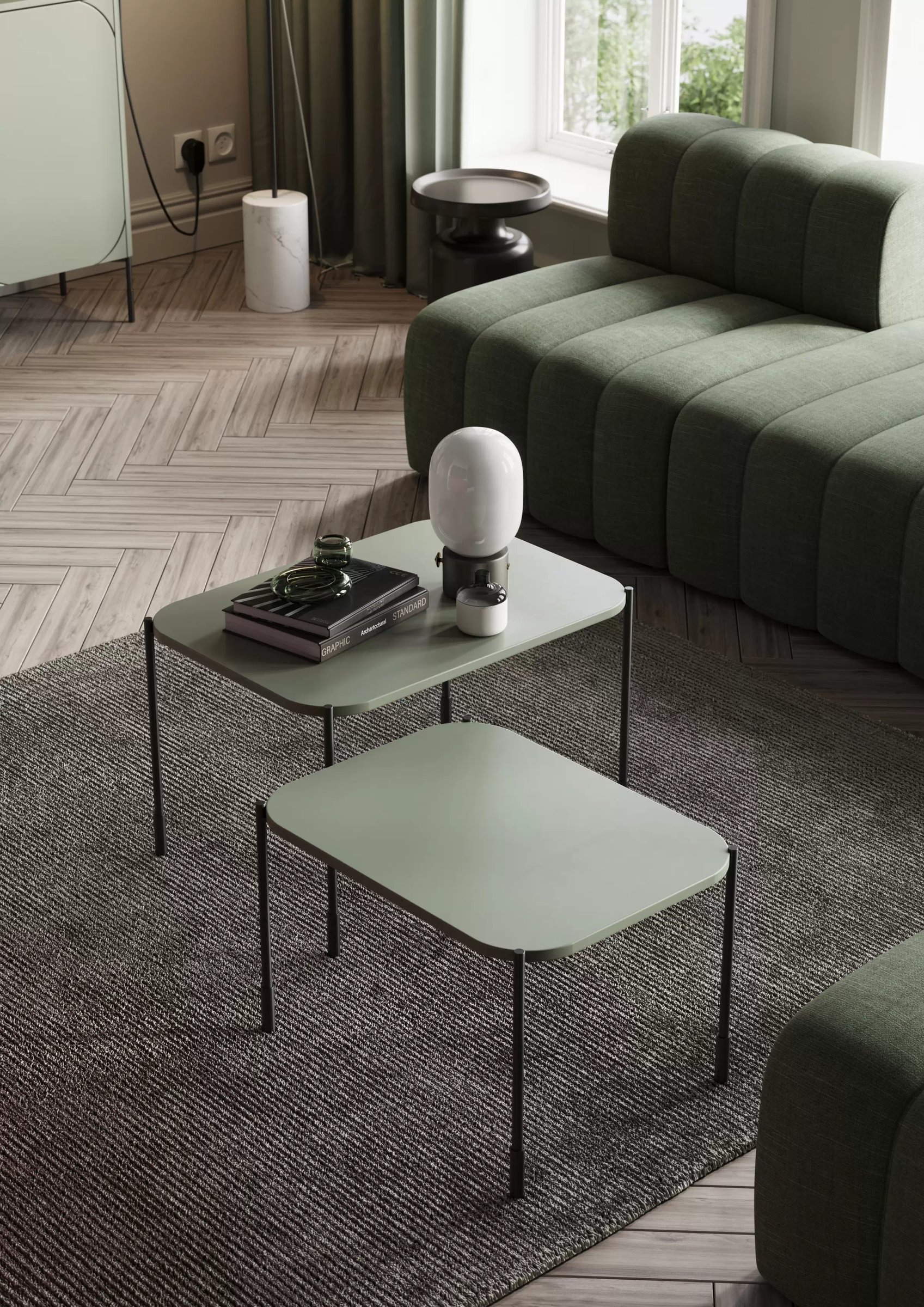 Konferenčný stolík Sonatia 70x50 cm - olivová Konferenčný stolík Sonatia 70 cm prostokatny na kovových nohách - Oliva