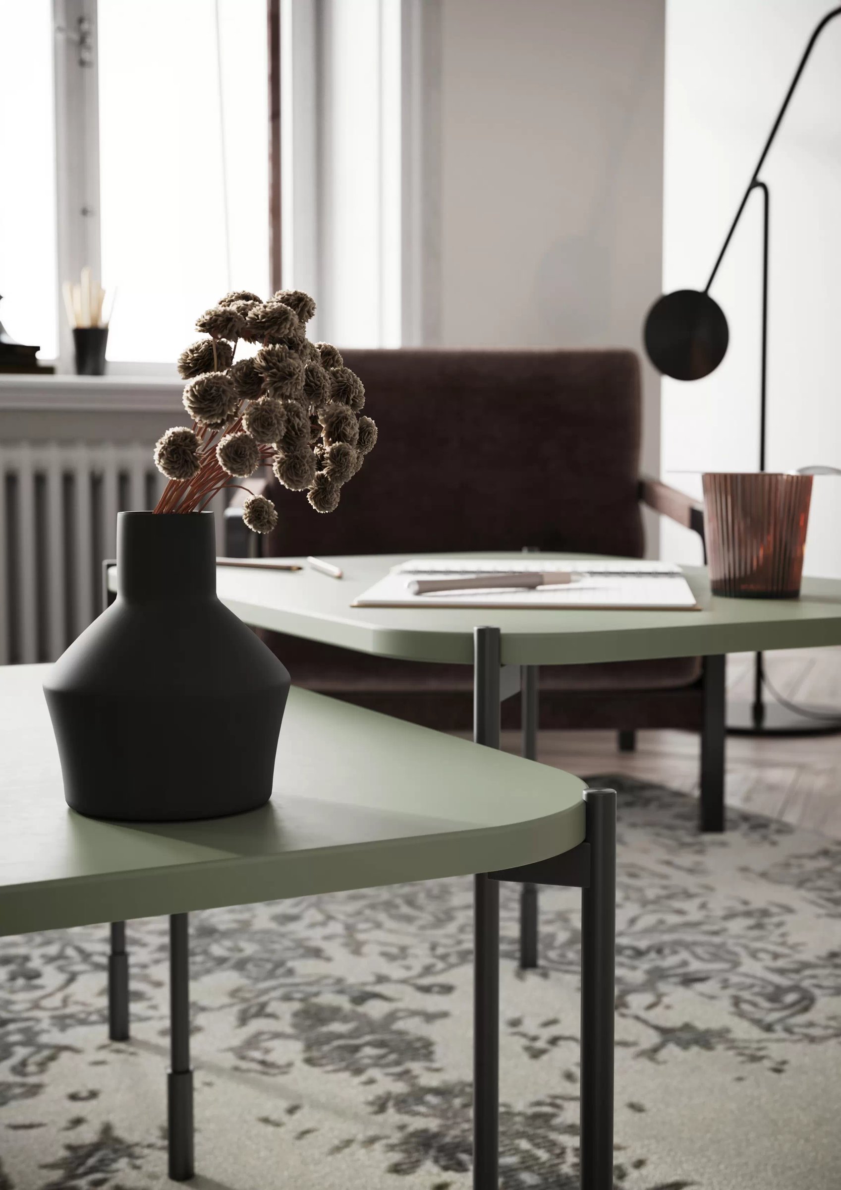 Konferenčný stolík Sonatia 70x50 cm - olivová Konferenčný stolík Sonatia 70 cm prostokatny na kovových nohách - Oliva