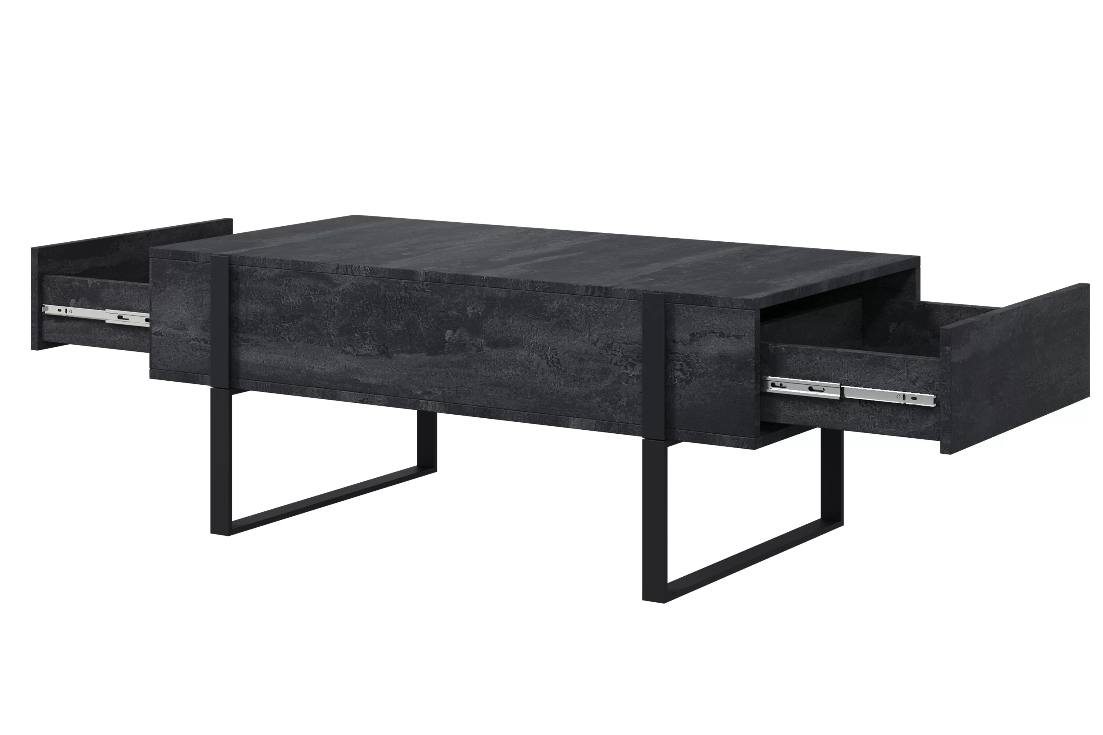 Konferenčný stolík Verica 120 cm so zásuvkami a kovovými nožičkami - čierny betón / čierne nožičky Konferenčný stolík Verica so zásuvkami i metalowymi nogami 120 cm - Čierny beton / čierny nozki